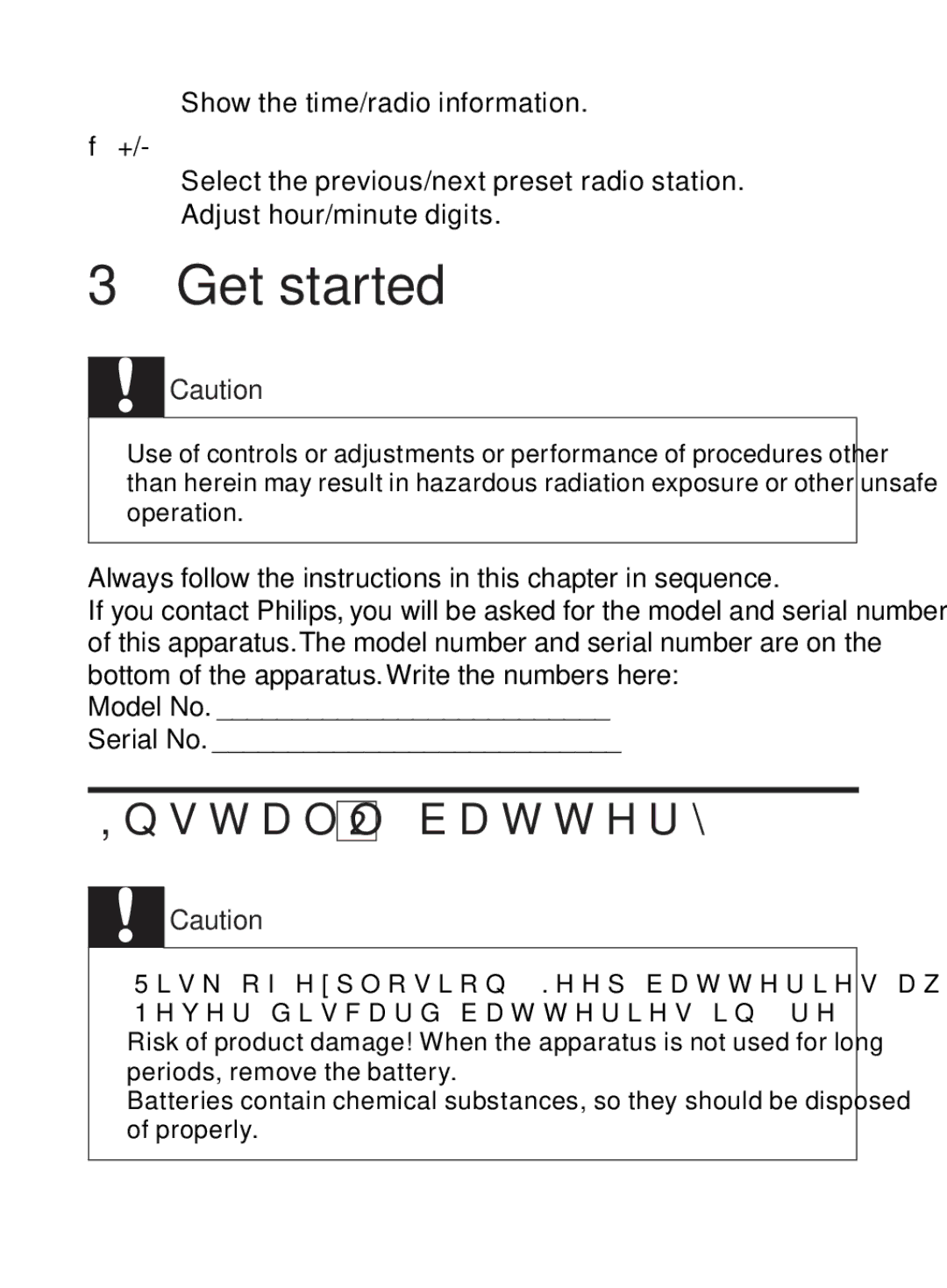 Philips AE3300 user manual Get started, Install battery 