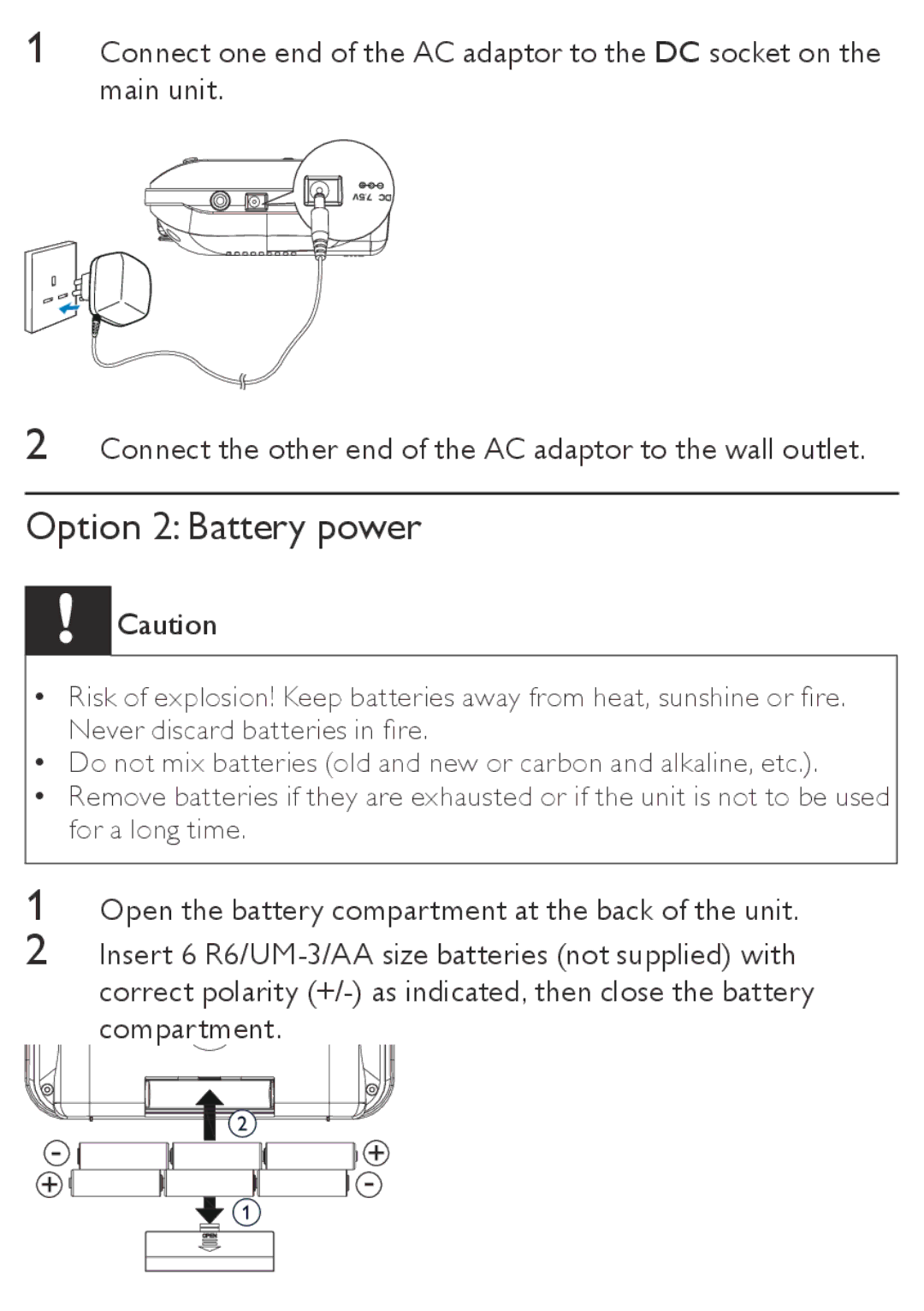 Philips AE4800 user manual Option 2 Battery power 