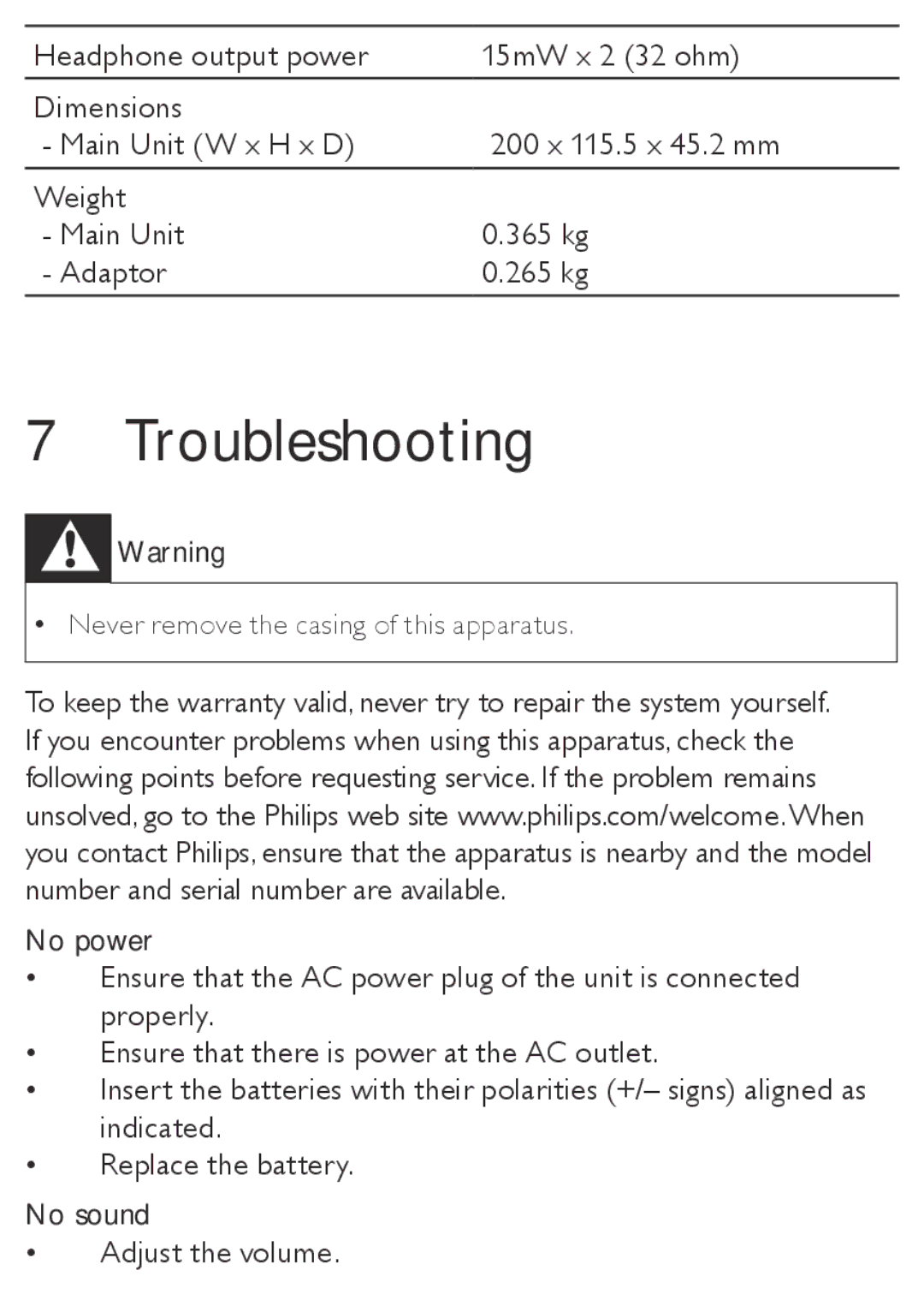 Philips AE4800 user manual Troubleshooting 