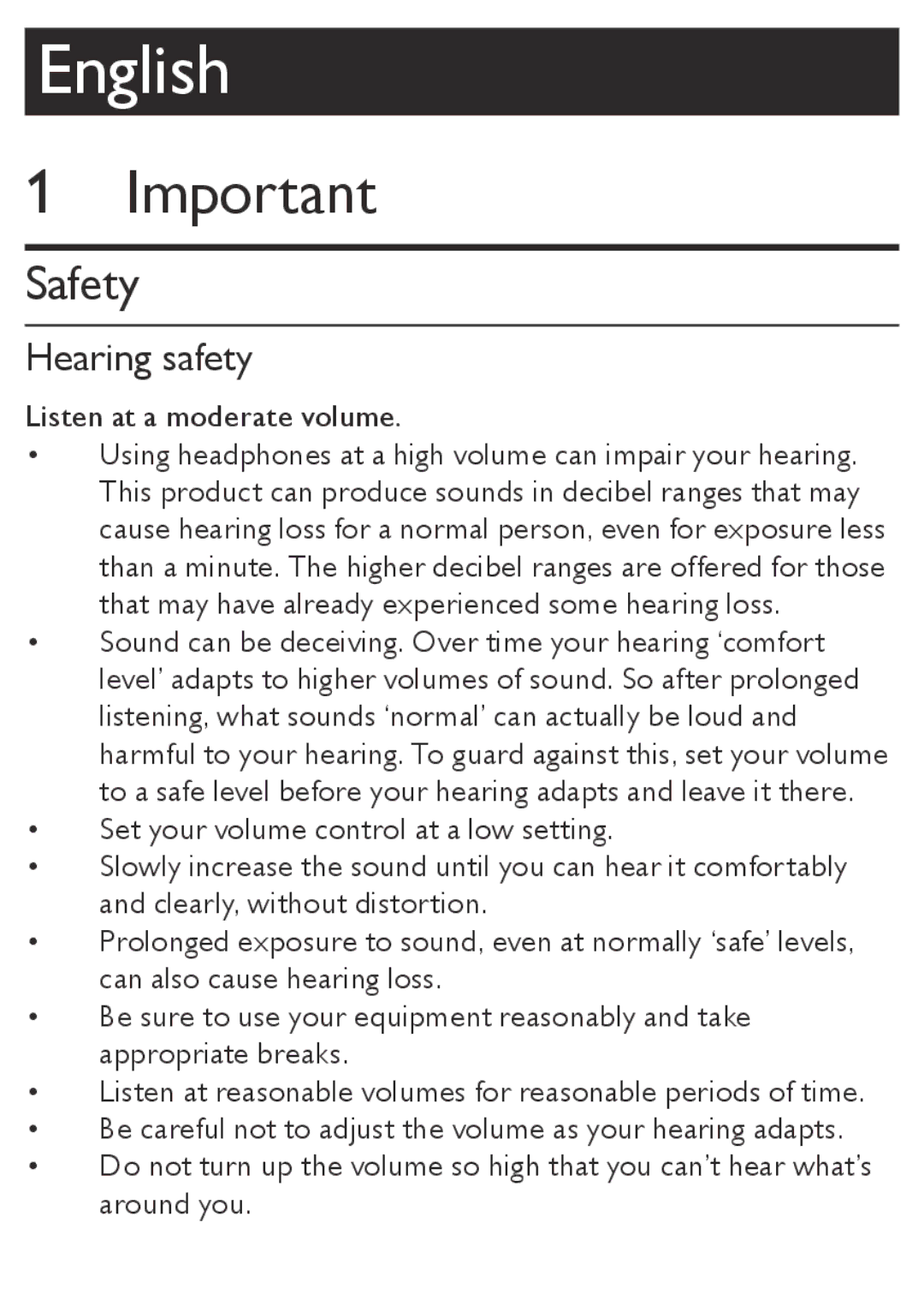 Philips AE4800 user manual Safety, Hearing safety 