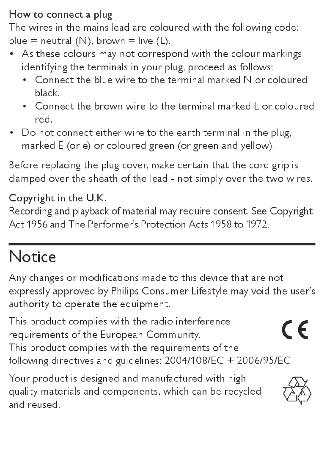 Philips AE4800 user manual Copyright in the U.K 