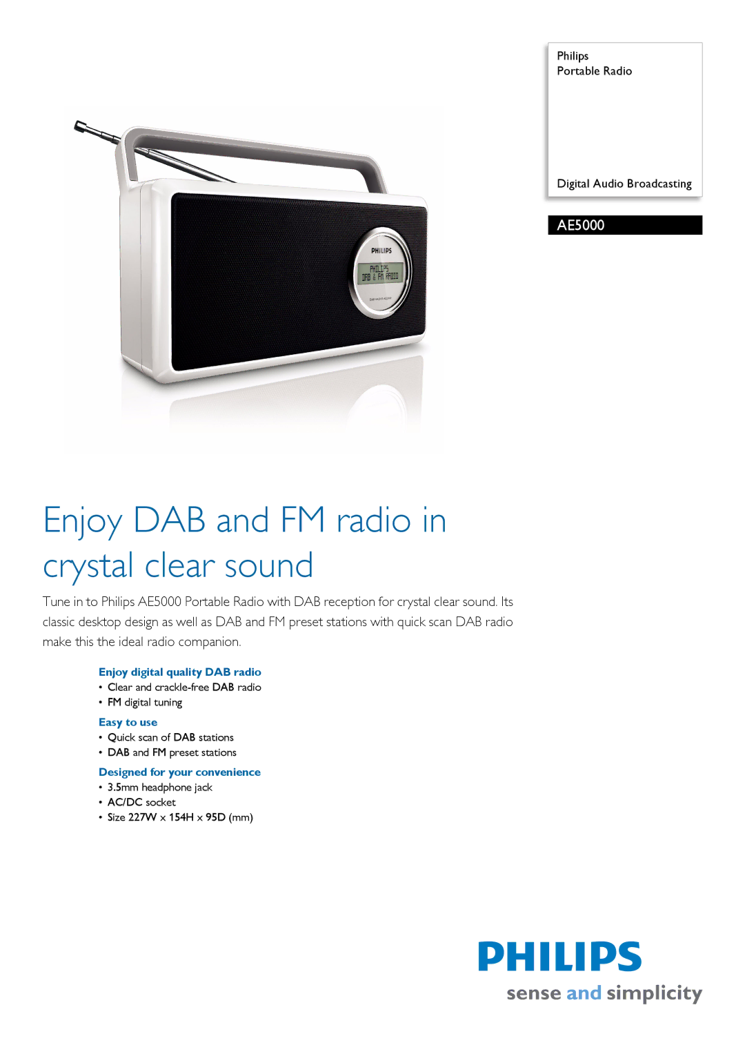 Philips AE5000/05 manual Enjoy digital quality DAB radio, Easy to use, Designed for your convenience 