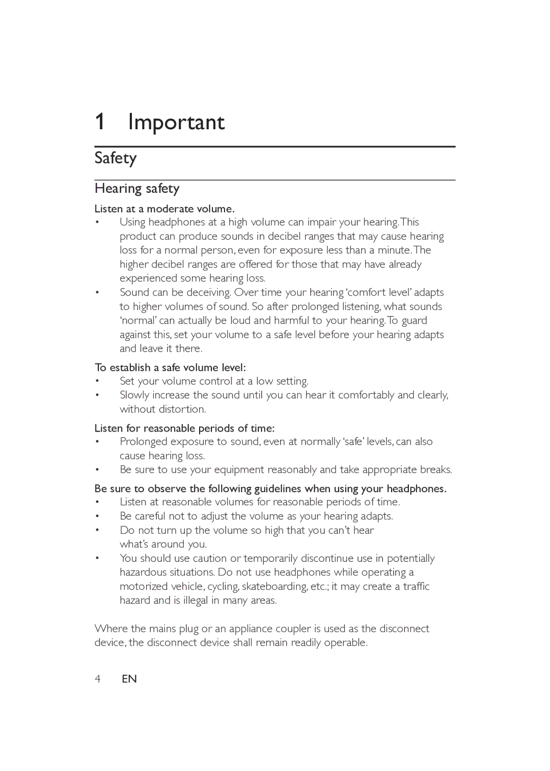 Philips AE5200/05 user manual Safety, Hearing safety 