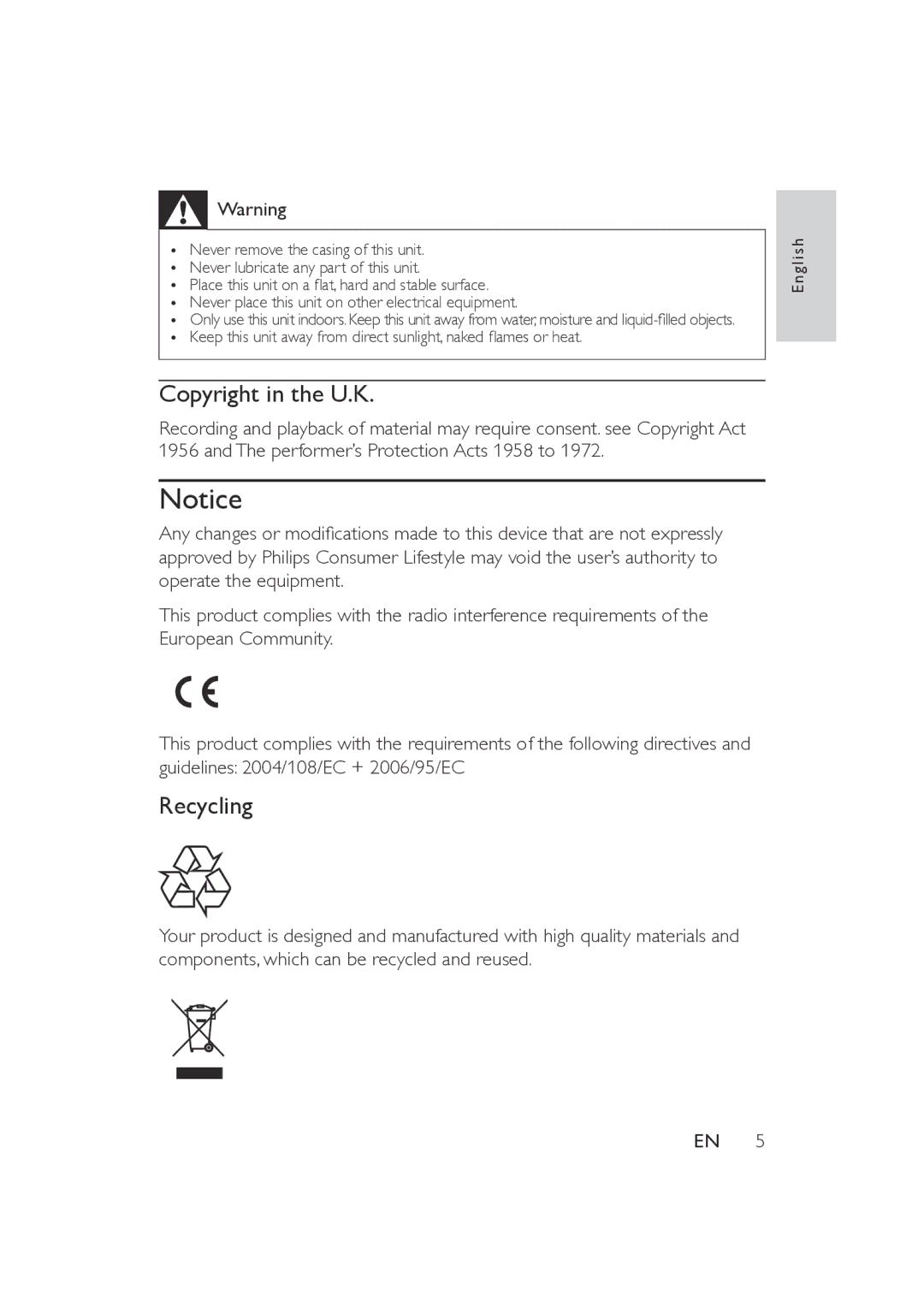 Philips AE5200/05 user manual Copyright in the U.K 