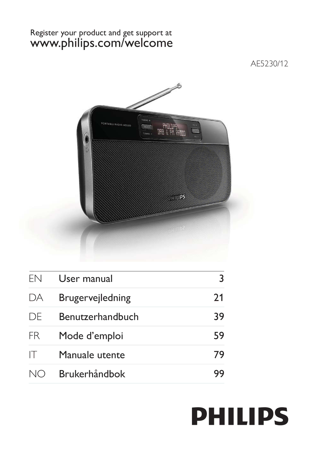 Philips user manual Register your product and get support at AE5230/12 