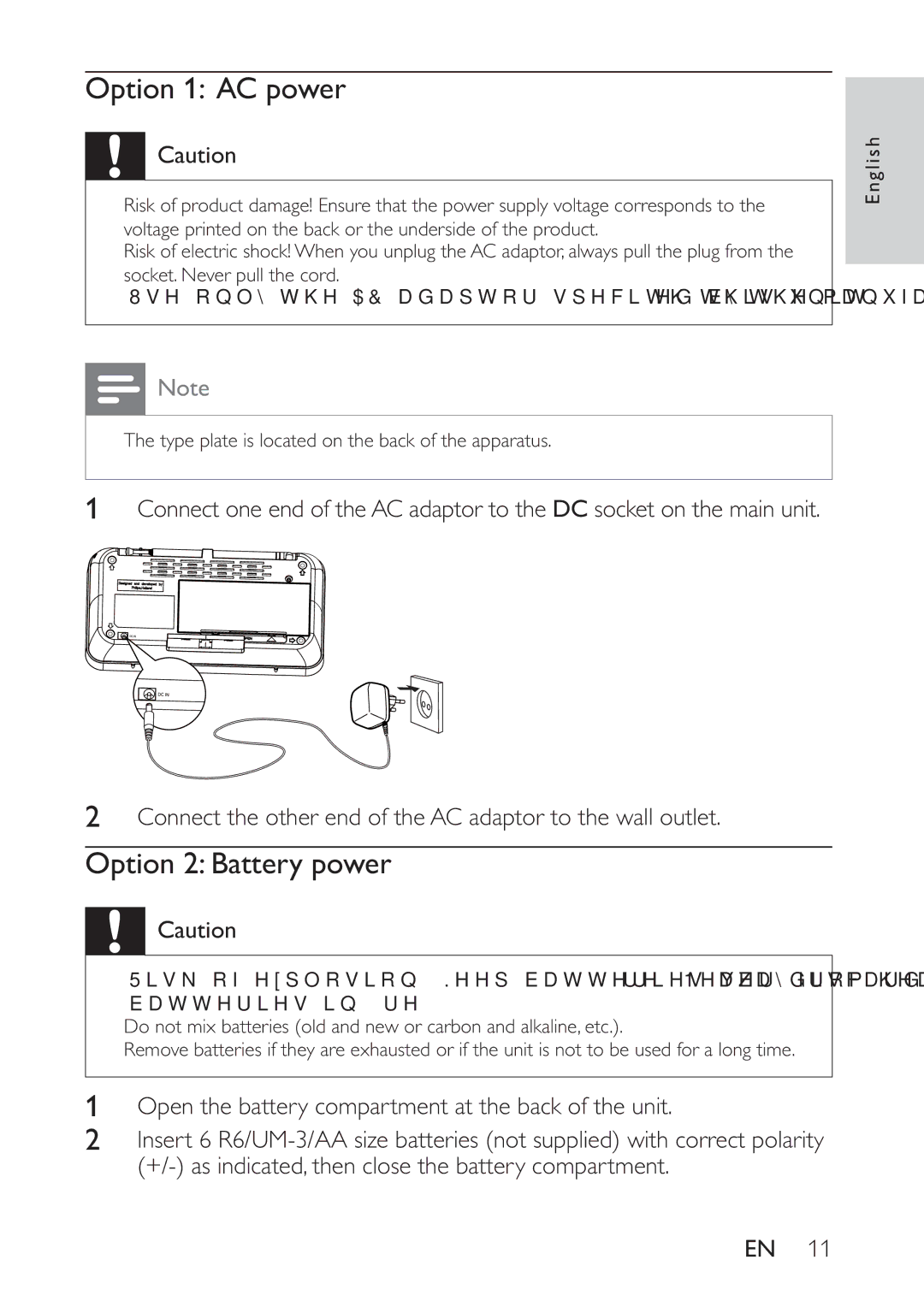 Philips AE5230/12 user manual Option 1 AC power 