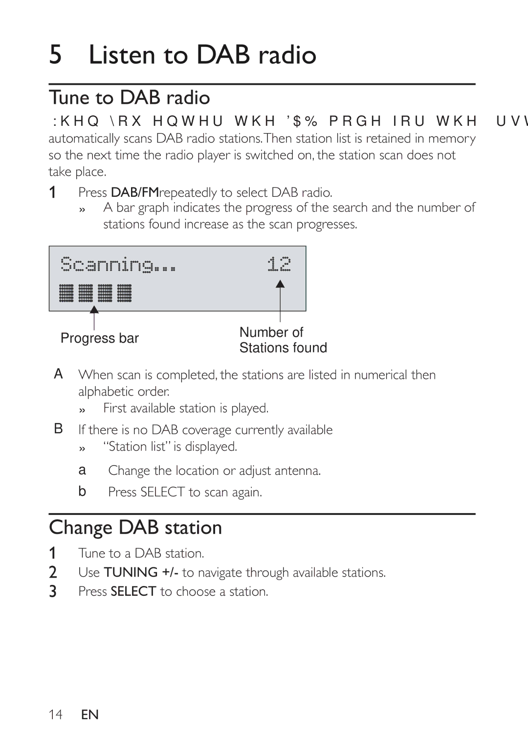 Philips AE5230/12 user manual Listen to DAB radio, Tune to DAB radio, Change DAB station 