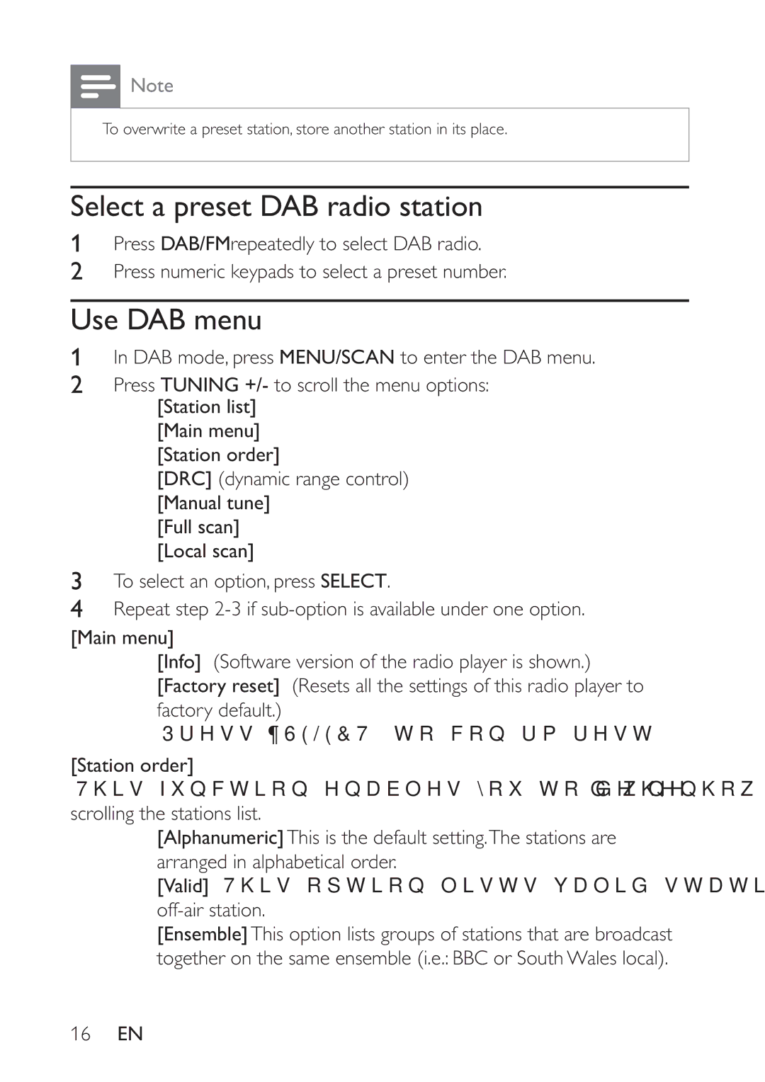 Philips AE5230/12 user manual Select a preset DAB radio station, Use DAB menu 