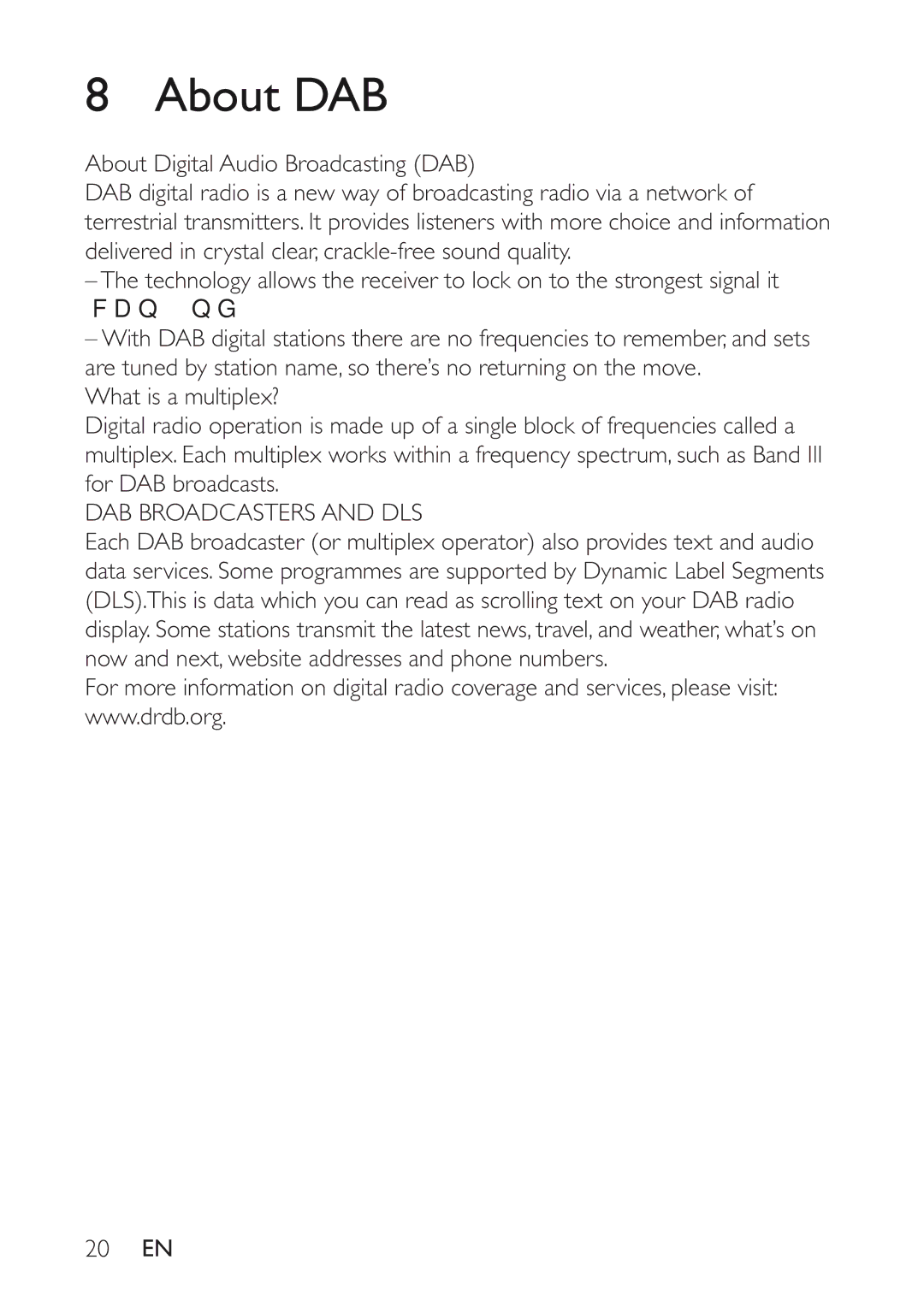 Philips AE5230/12 user manual About DAB, FdqÀqg, DAB Broadcasters and DLS 