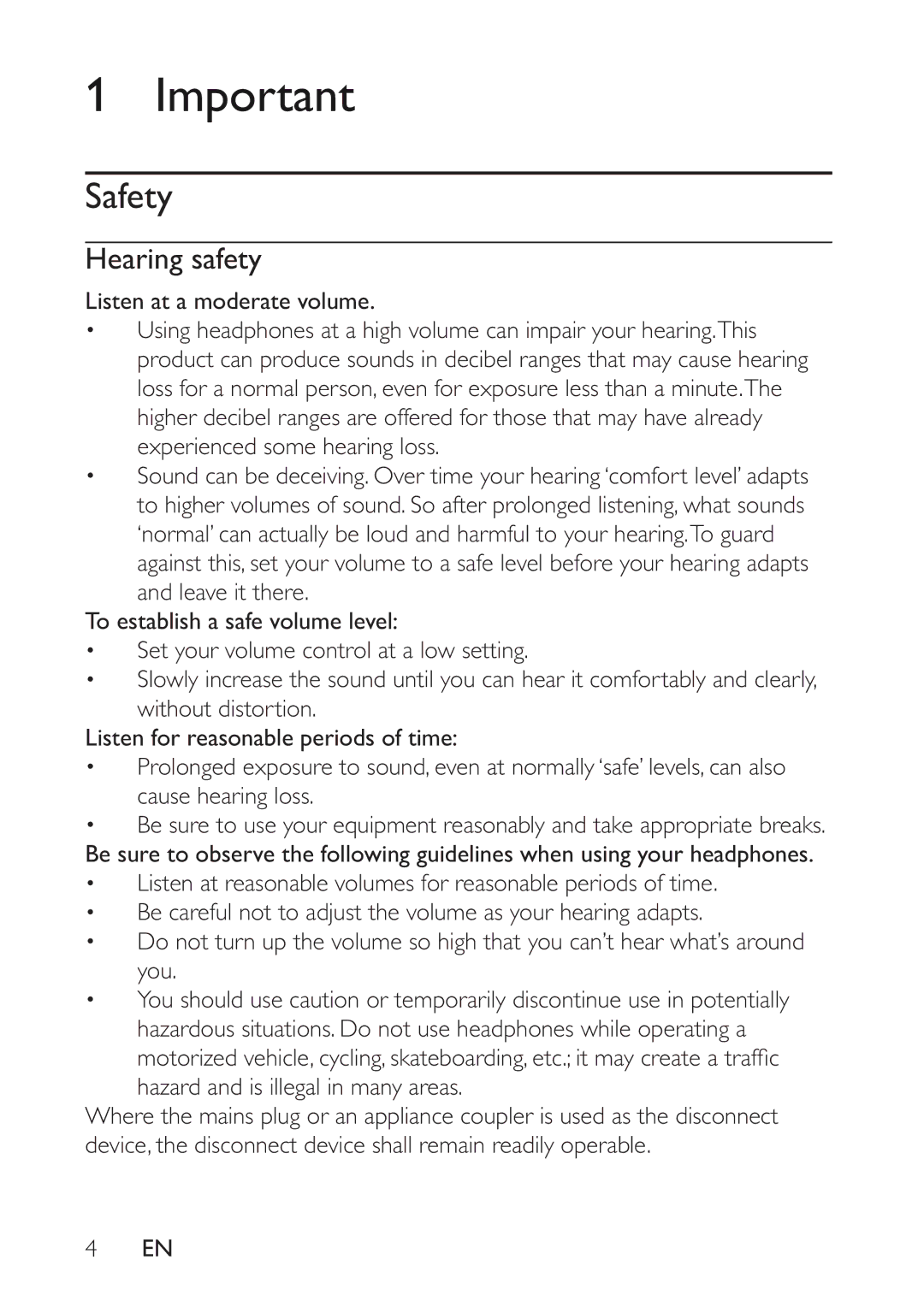 Philips AE5230/12 user manual Safety, Hearing safety 