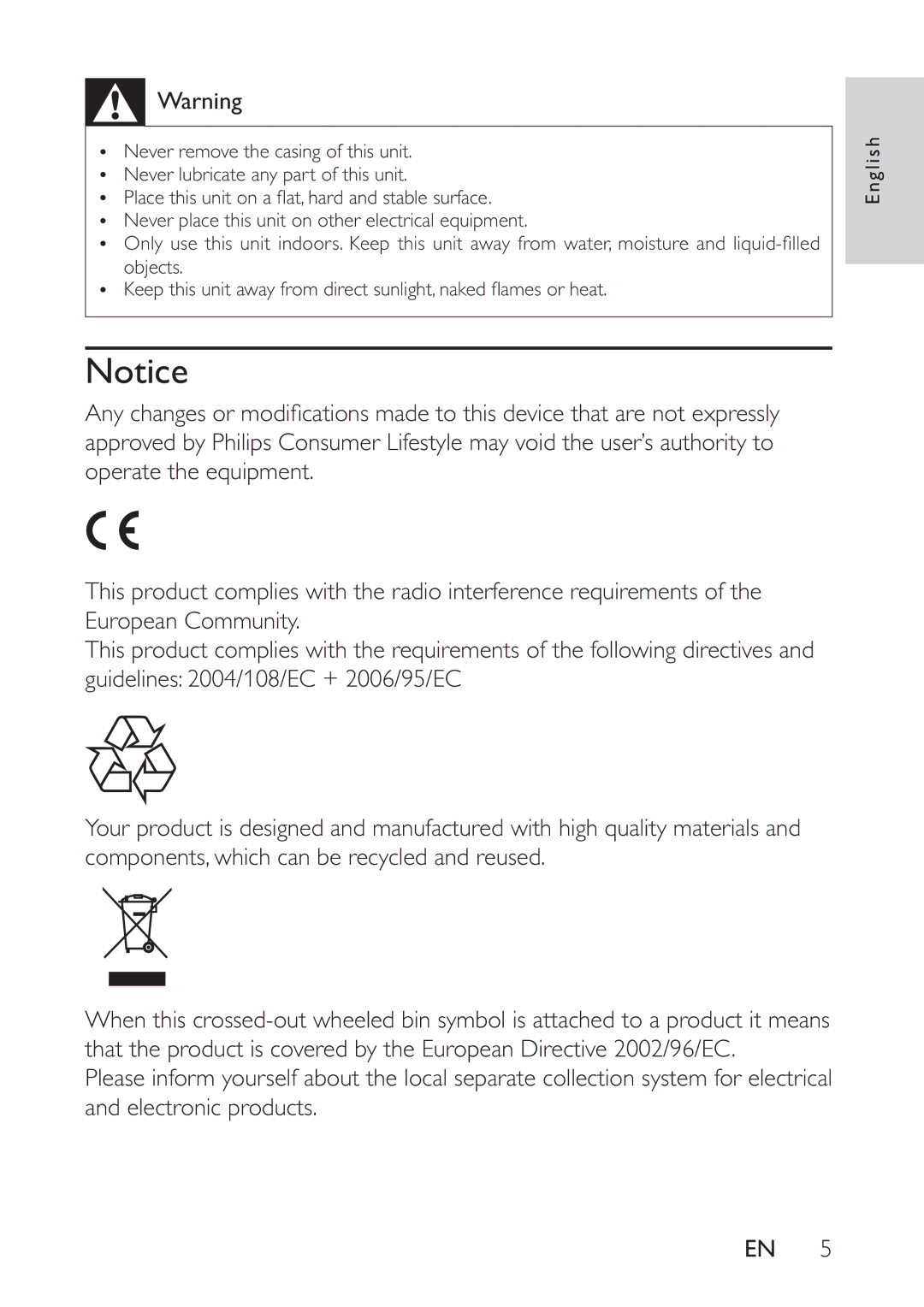 Philips AE5230/12 user manual ‡ 3ODFHWKLVXQLWRQDÁDWKDUGDQGVWDEOHVXUIDFH 