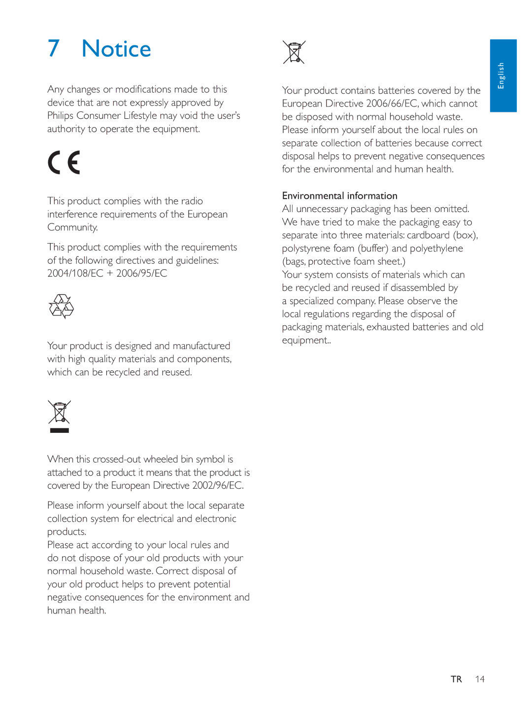 Philips AE5250 user manual Environmental information 