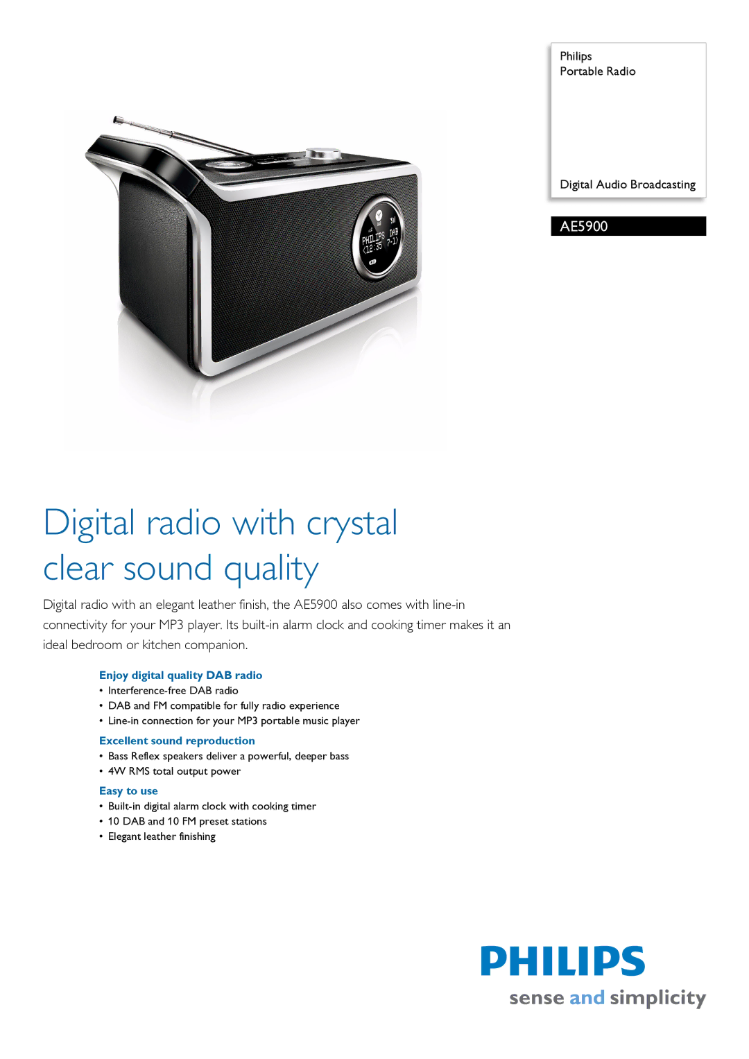 Philips AE5900/05 manual Enjoy digital quality DAB radio, Excellent sound reproduction, Easy to use 