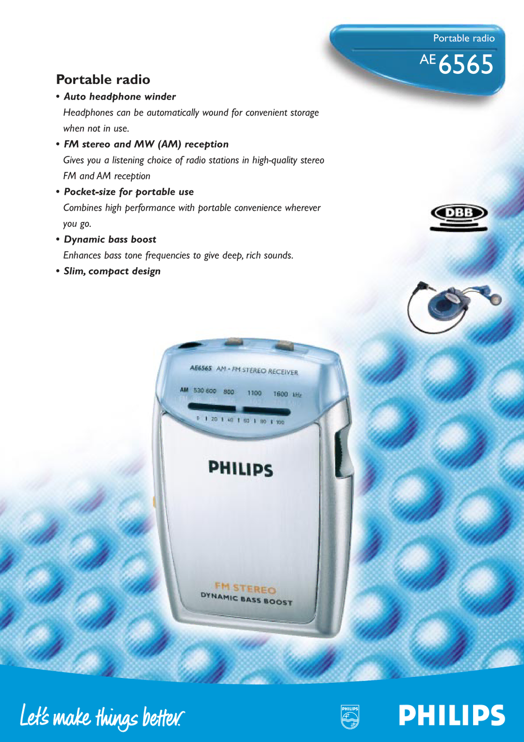 Philips AE6565 manual Portable radio 