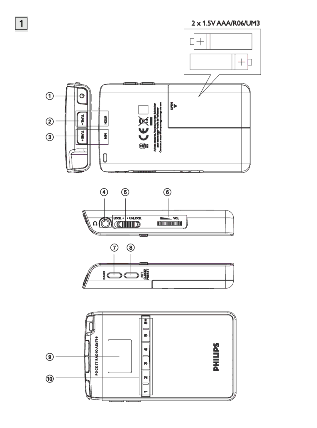 Philips AE6790 user manual 1.5V AAA/R06/UM3 