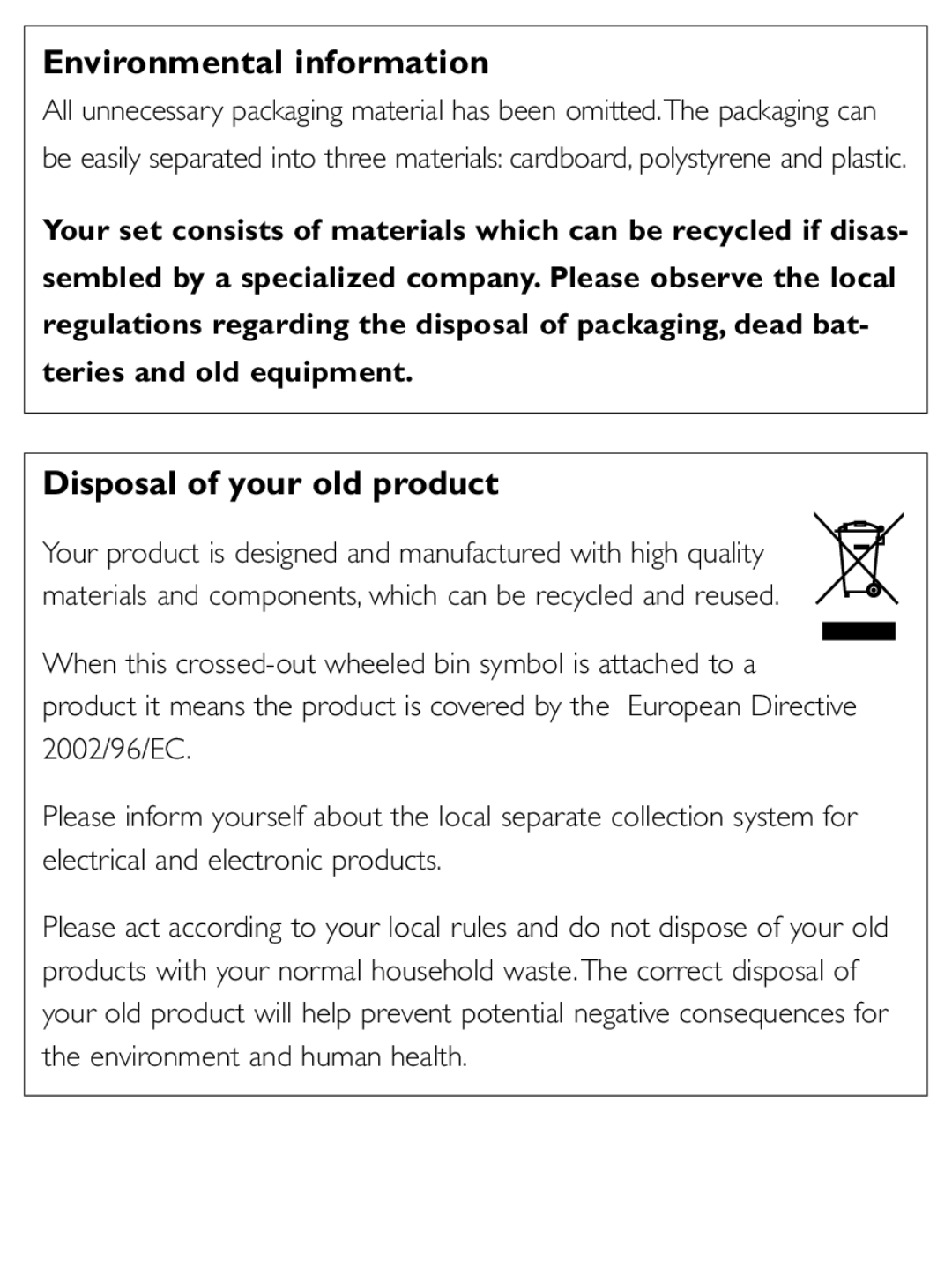 Philips AE6790 user manual Environmental information 