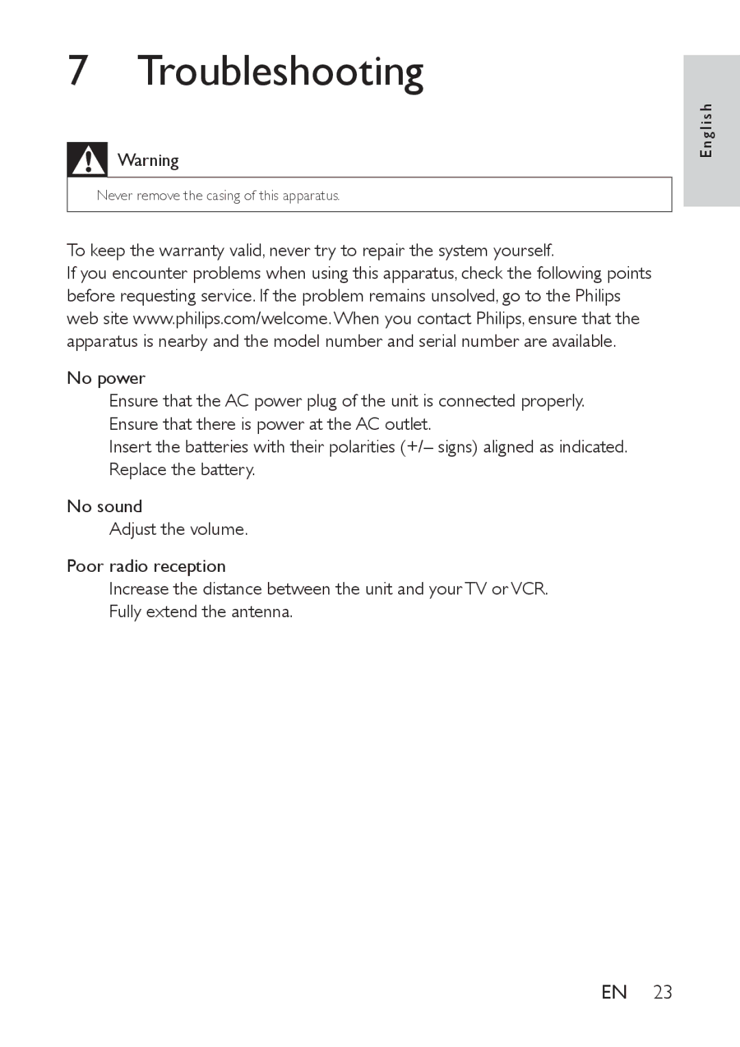 Philips AE9011 user manual Troubleshooting 