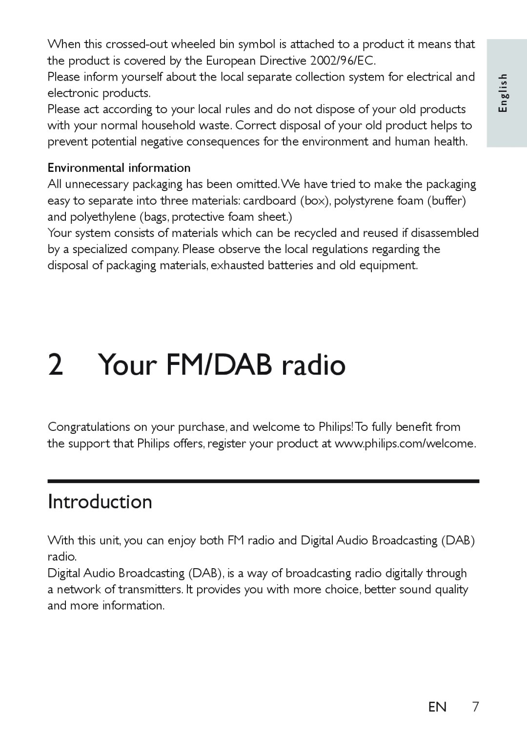 Philips AE9011 user manual Your FM/DAB radio, Introduction 