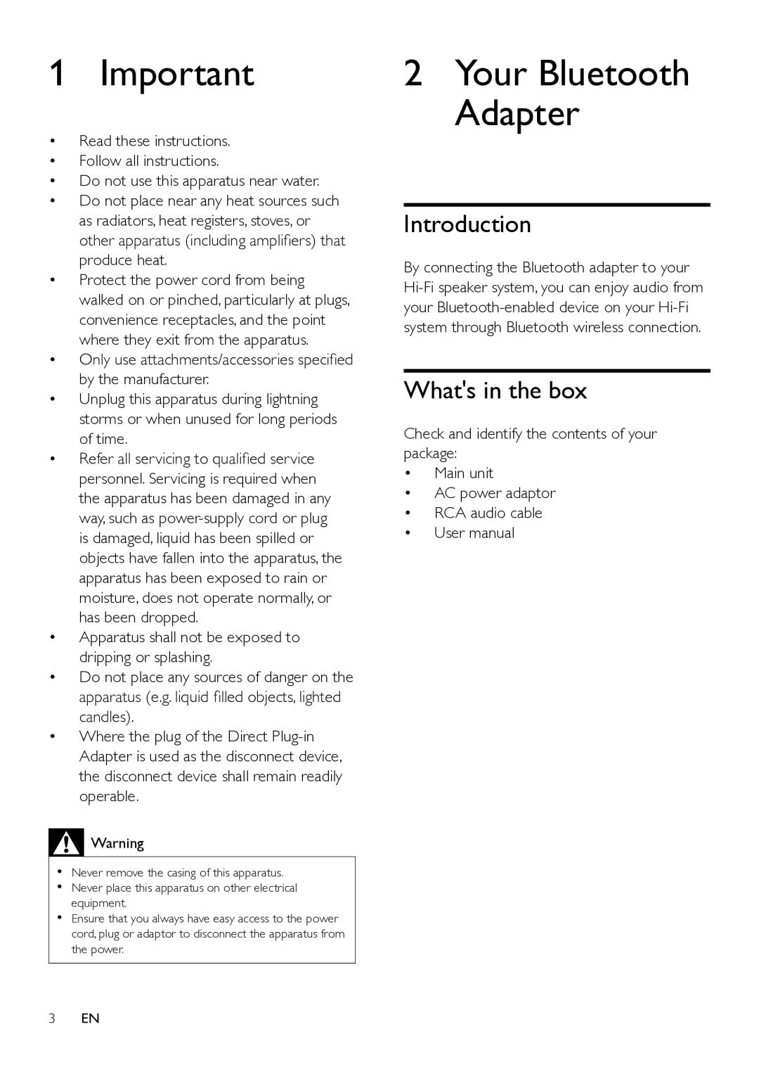 Philips AEA2000 user manual Introduction, Whats in the box 