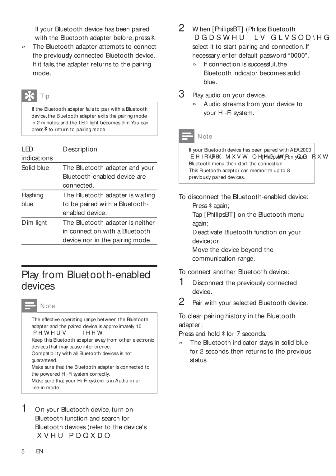 Philips AEA2000 user manual Play from Bluetooth-enabled devices 