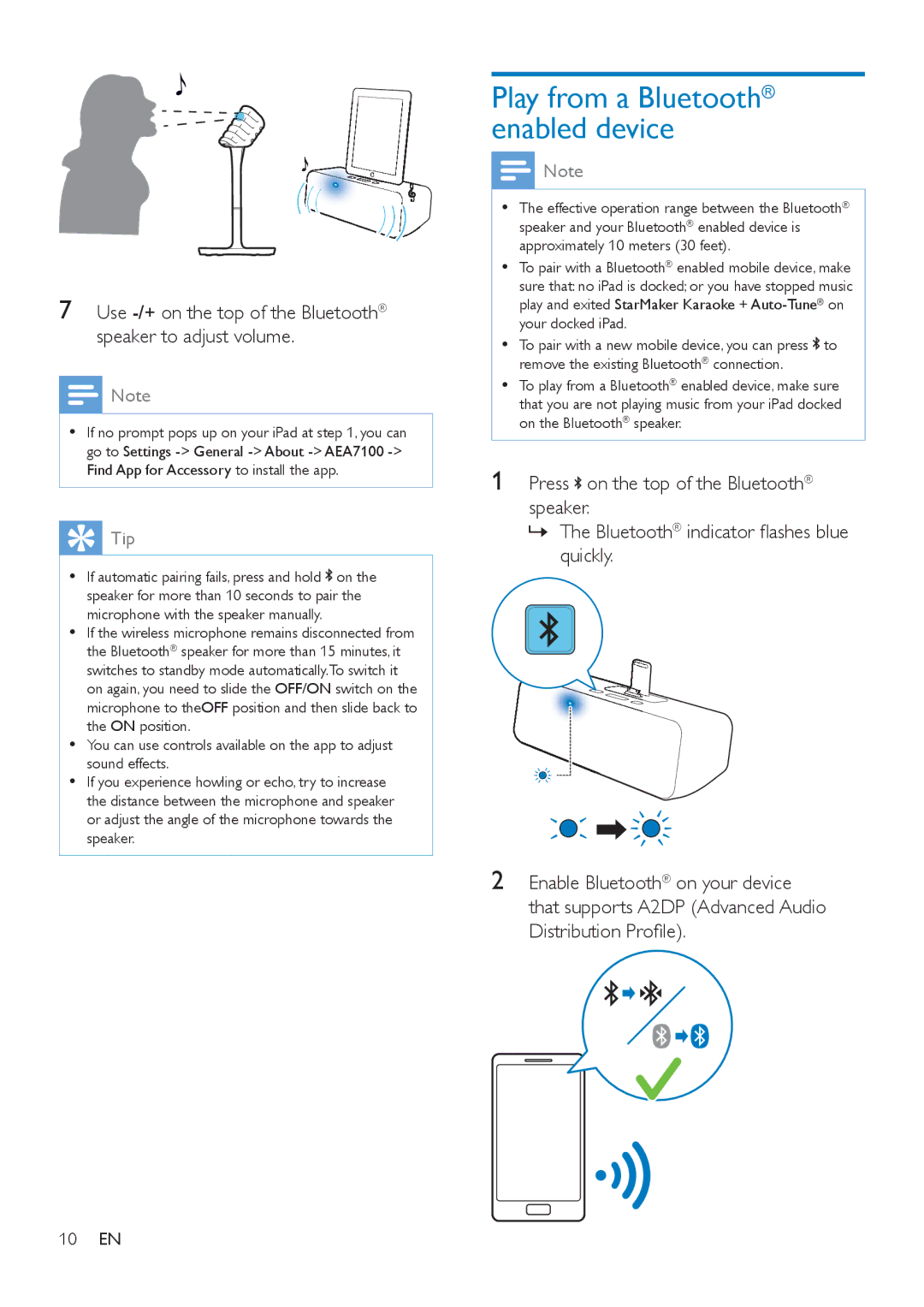 Philips AEA7100 user manual Play from a Bluetooth enabled device, Distribution Profile 