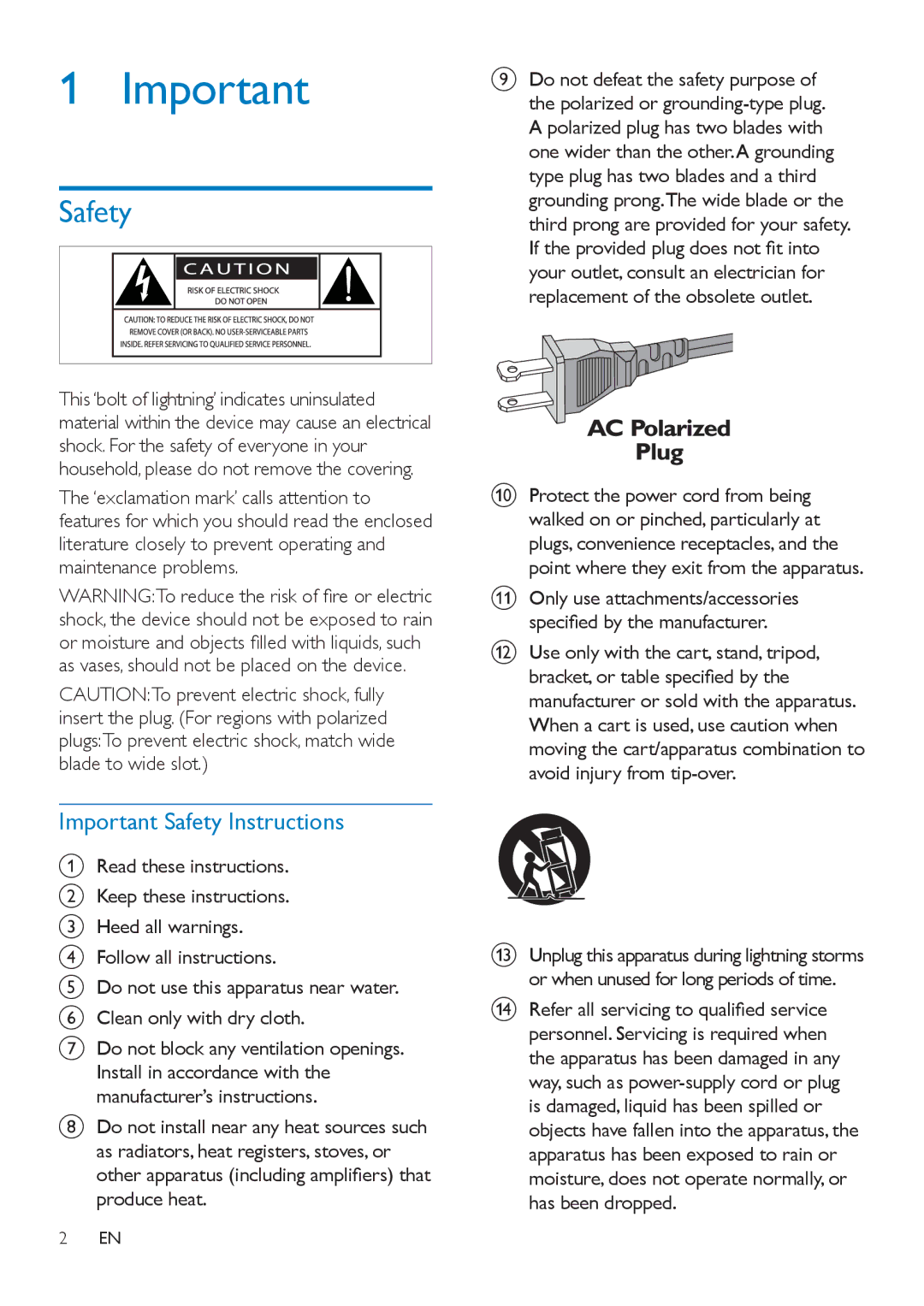 Philips AEA7100 user manual Important Safety Instructions 