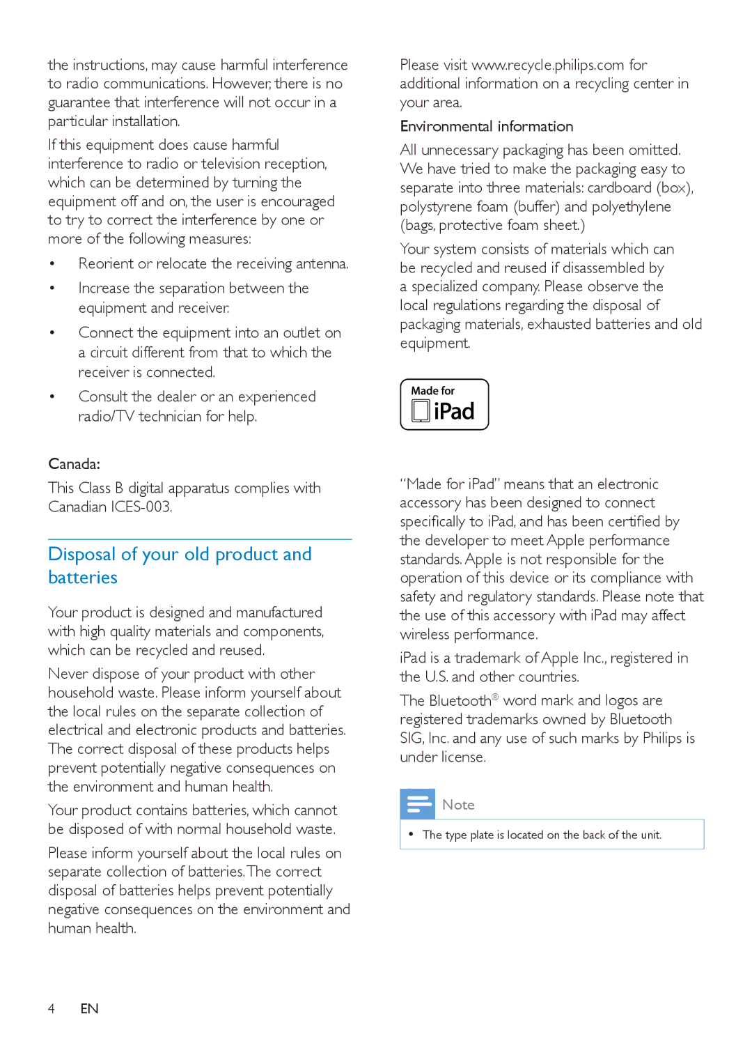 Philips AEA7100 user manual Disposal of your old product and batteries, Reorient or relocate the receiving antenna 