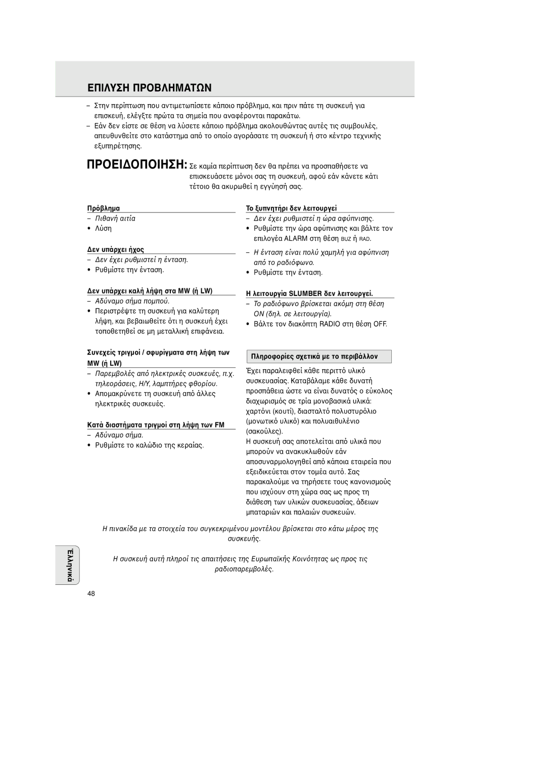 Philips AJ 3380 manual Επiλυση Πρτων 