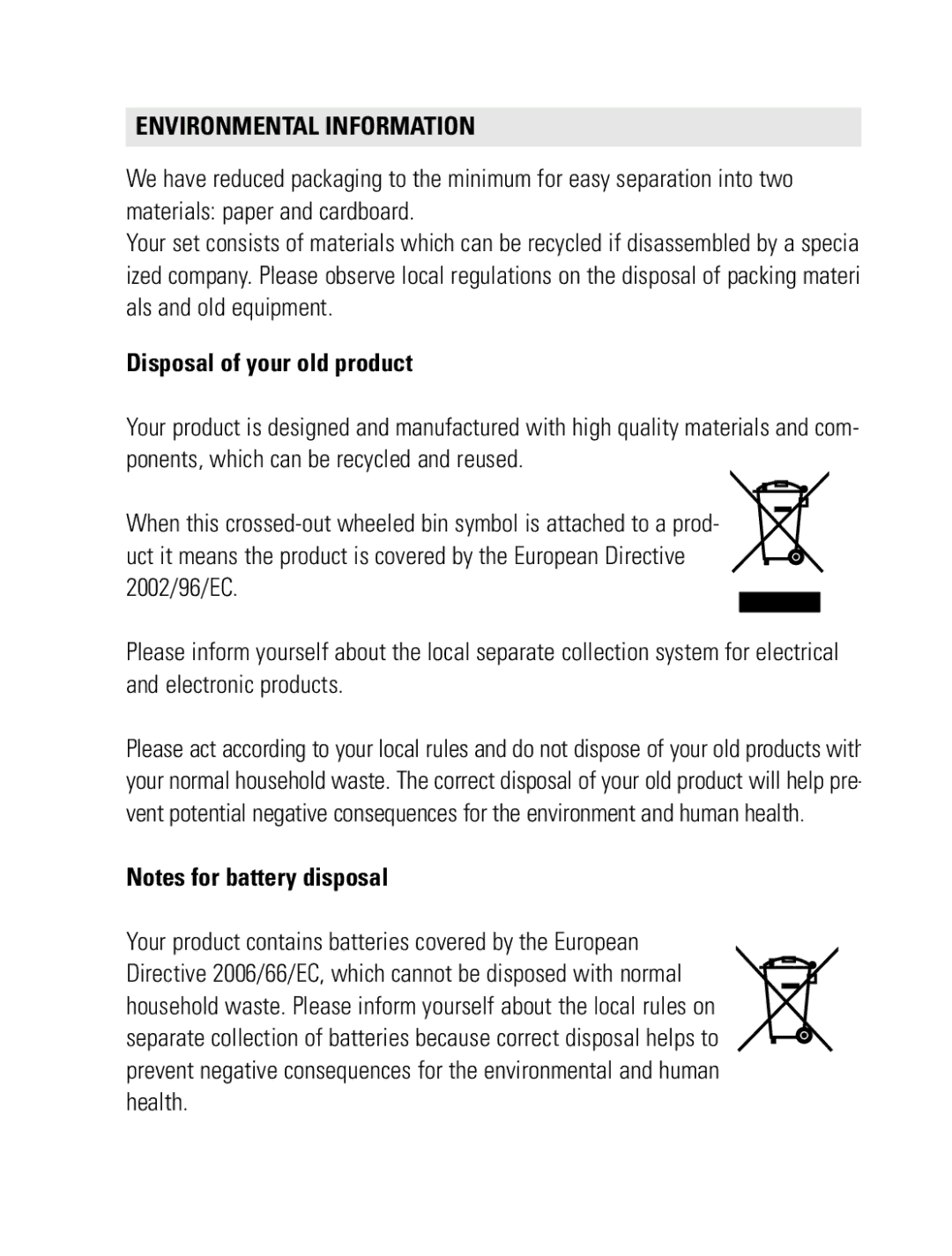 Philips AJ 3600 user manual Environmental Information, Disposal of your old product 