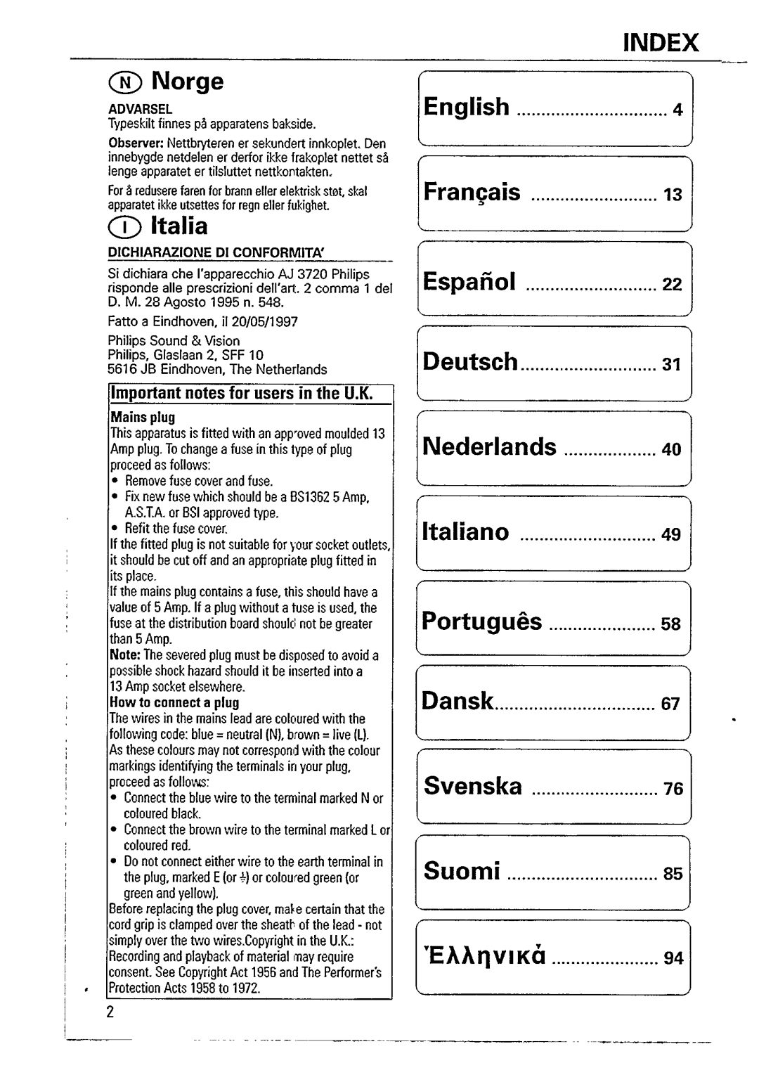 Philips AJ 3720 manual 