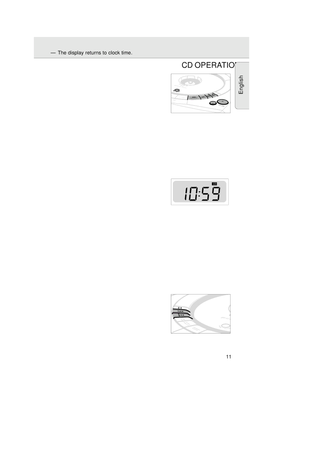 Philips AJ 3936 manual CD Operation, Display returns to clock time 