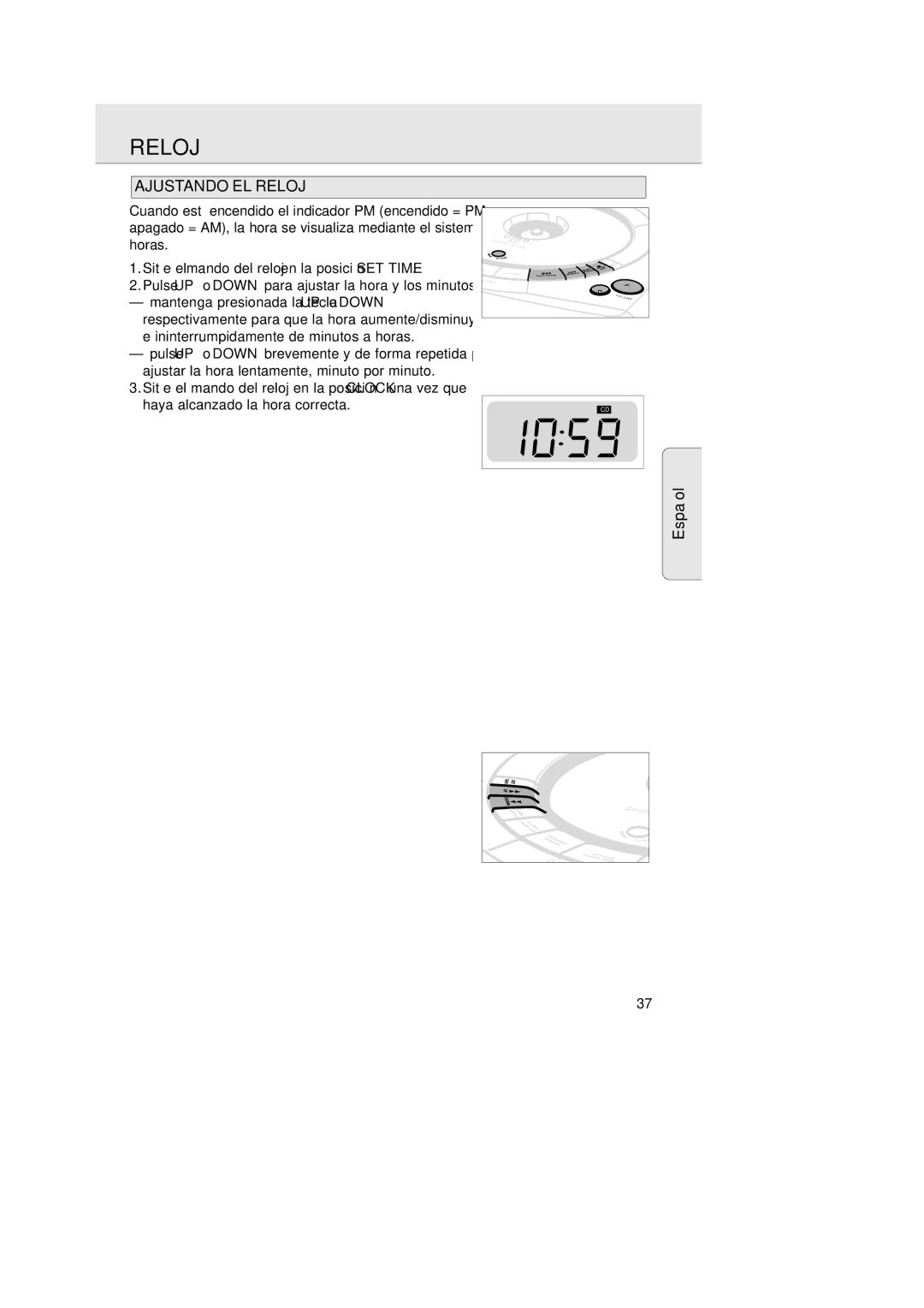 Philips AJ 3936 manual Ajustando EL Reloj 