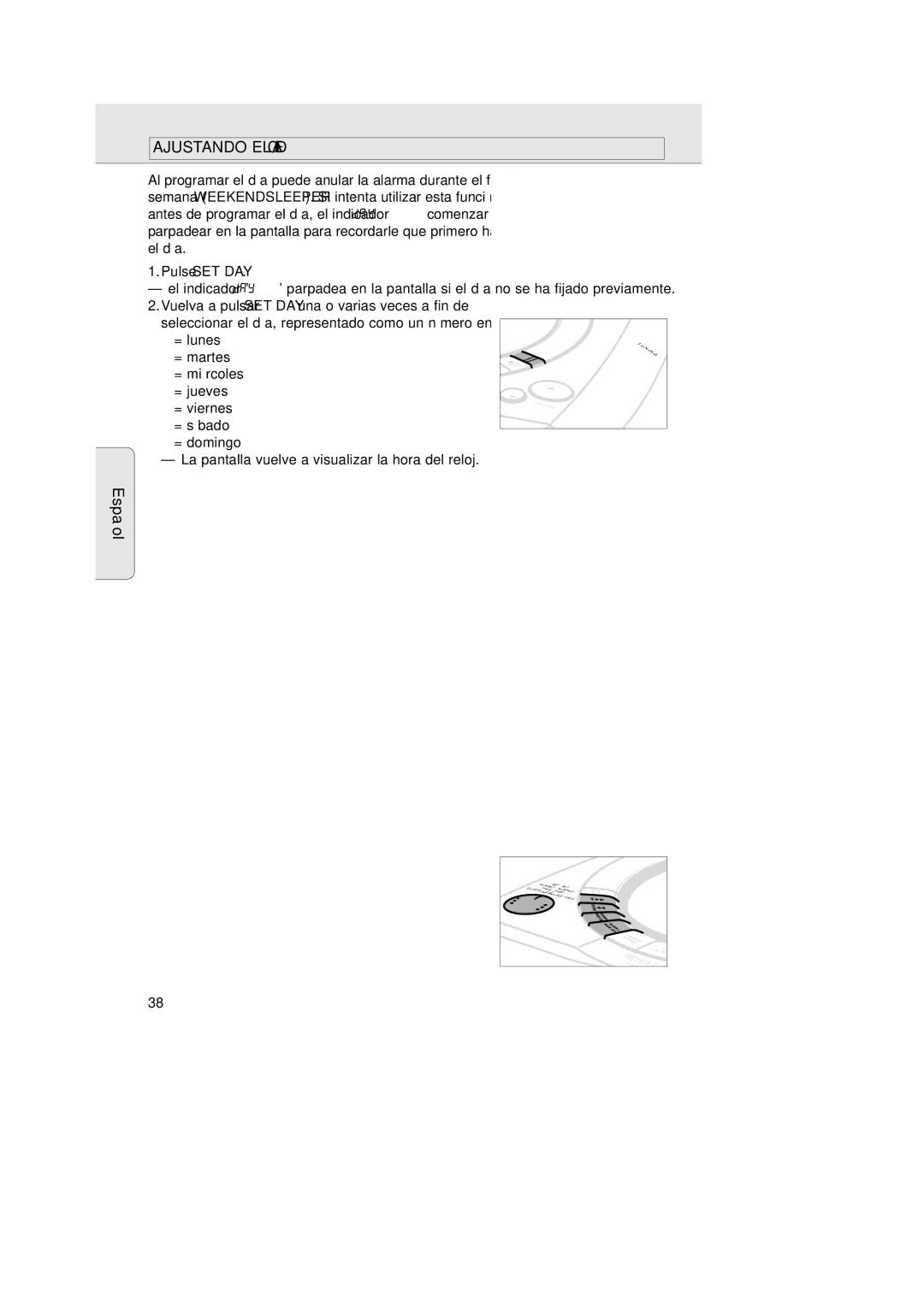 Philips AJ 3936 manual Ajustando EL DÍA 