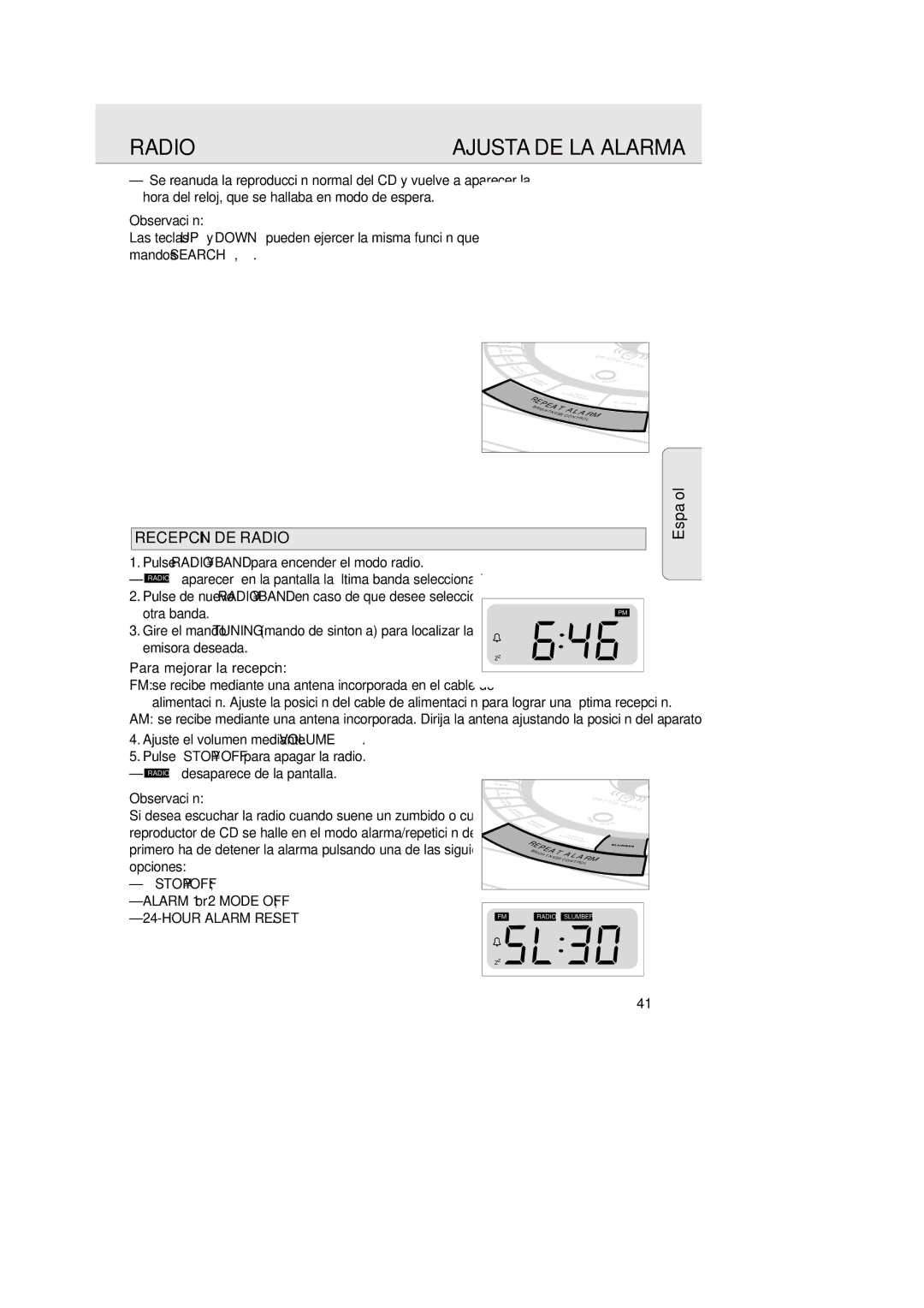 Philips AJ 3936 manual Recepción DE Radio, Emisora deseada, Para mejorar la recepción 