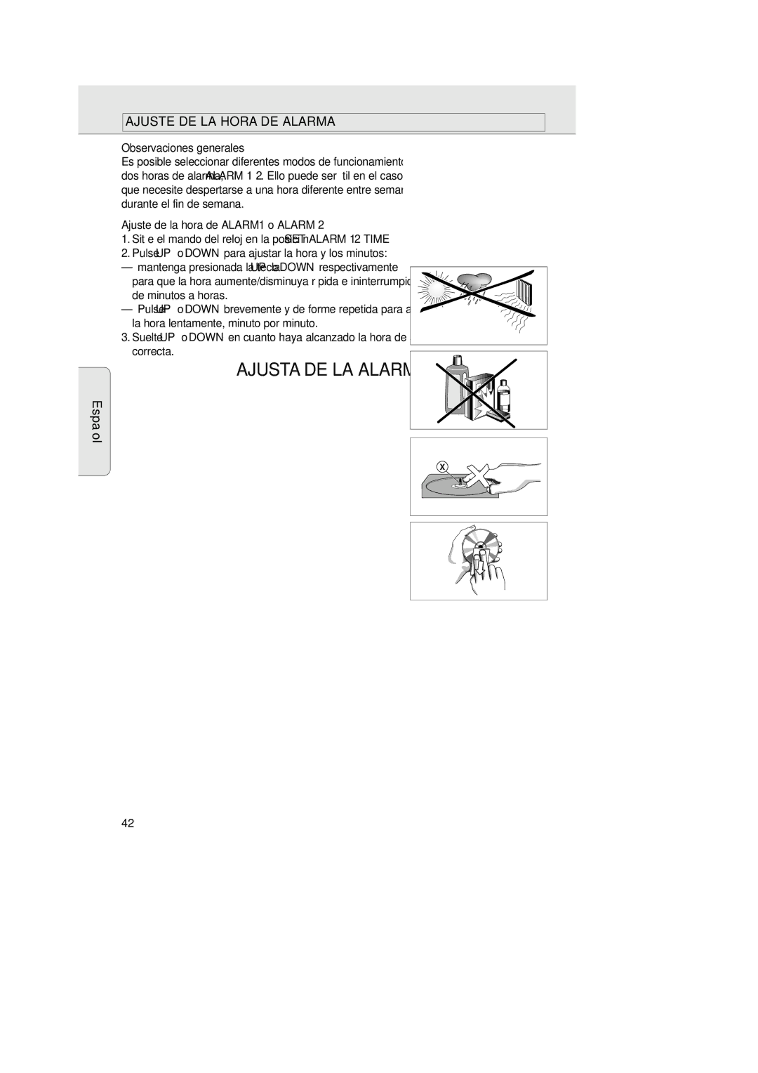 Philips AJ 3936 manual Ajusta DE LA Alarma, Ajuste DE LA Hora DE Alarma, Observaciones generales 