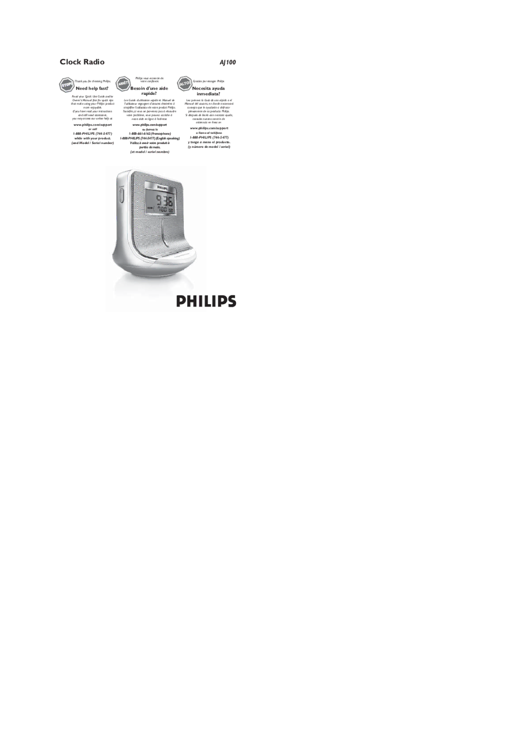 Philips AJ100 owner manual Clock Radio 