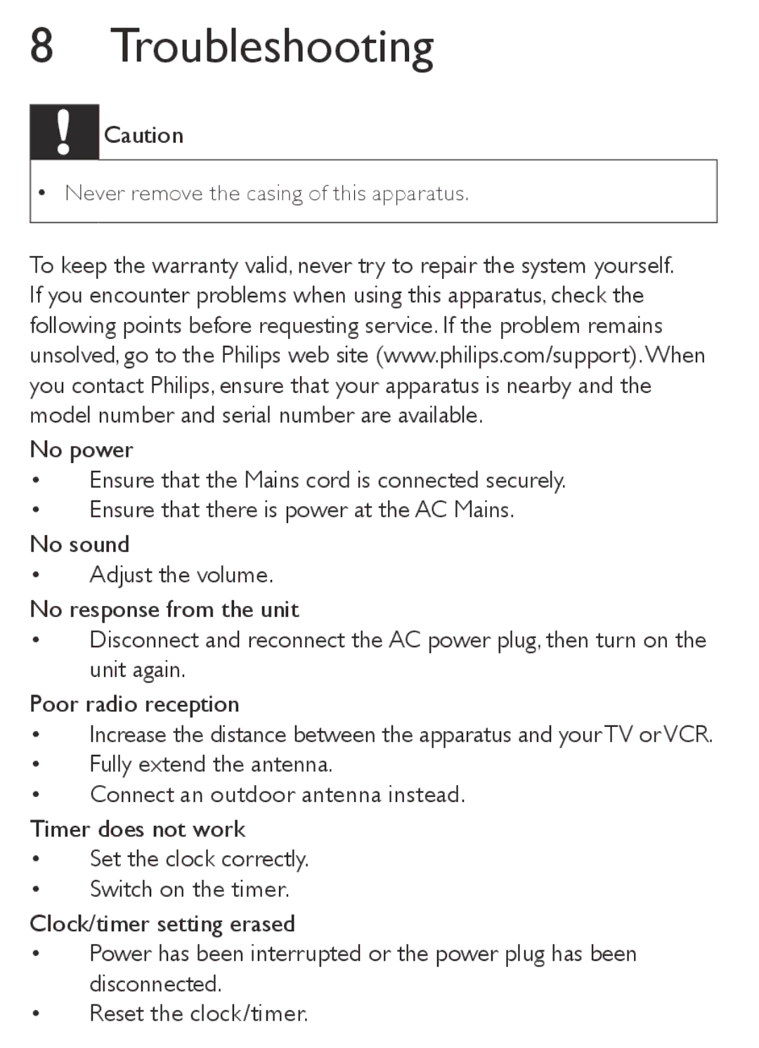 Philips AJ1000/12 user manual Troubleshooting 