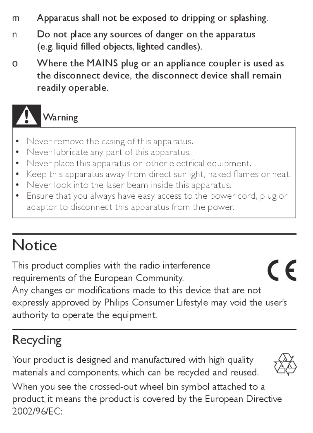 Philips AJ1000/12 user manual Recycling 