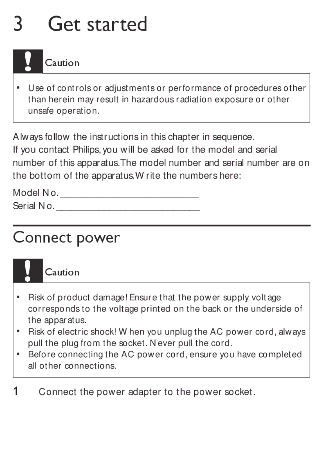 Philips AJ1000/12 user manual Get started, Connect power 