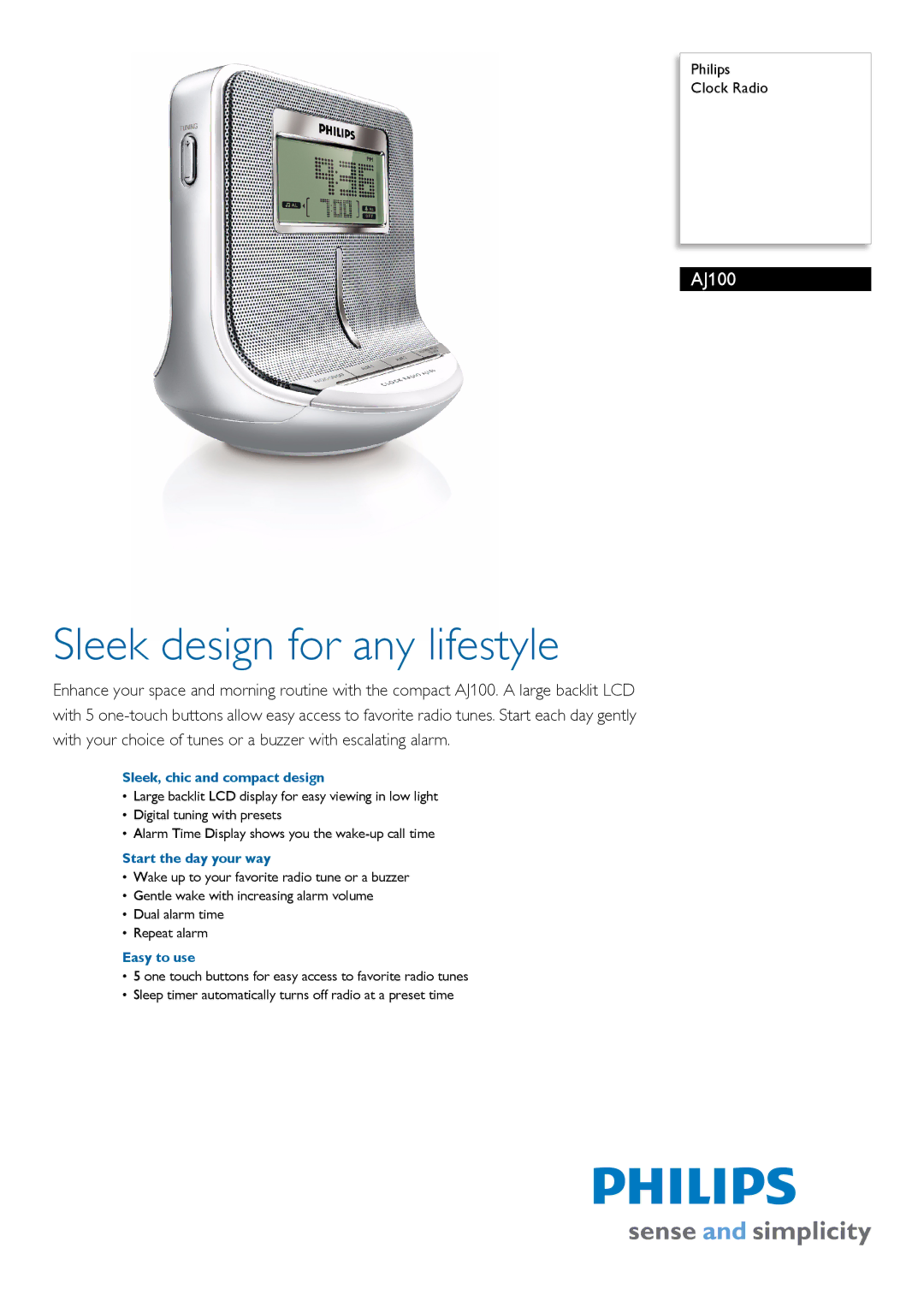 Philips AJ100/12 manual Sleek, chic and compact design, Start the day your way, Easy to use 