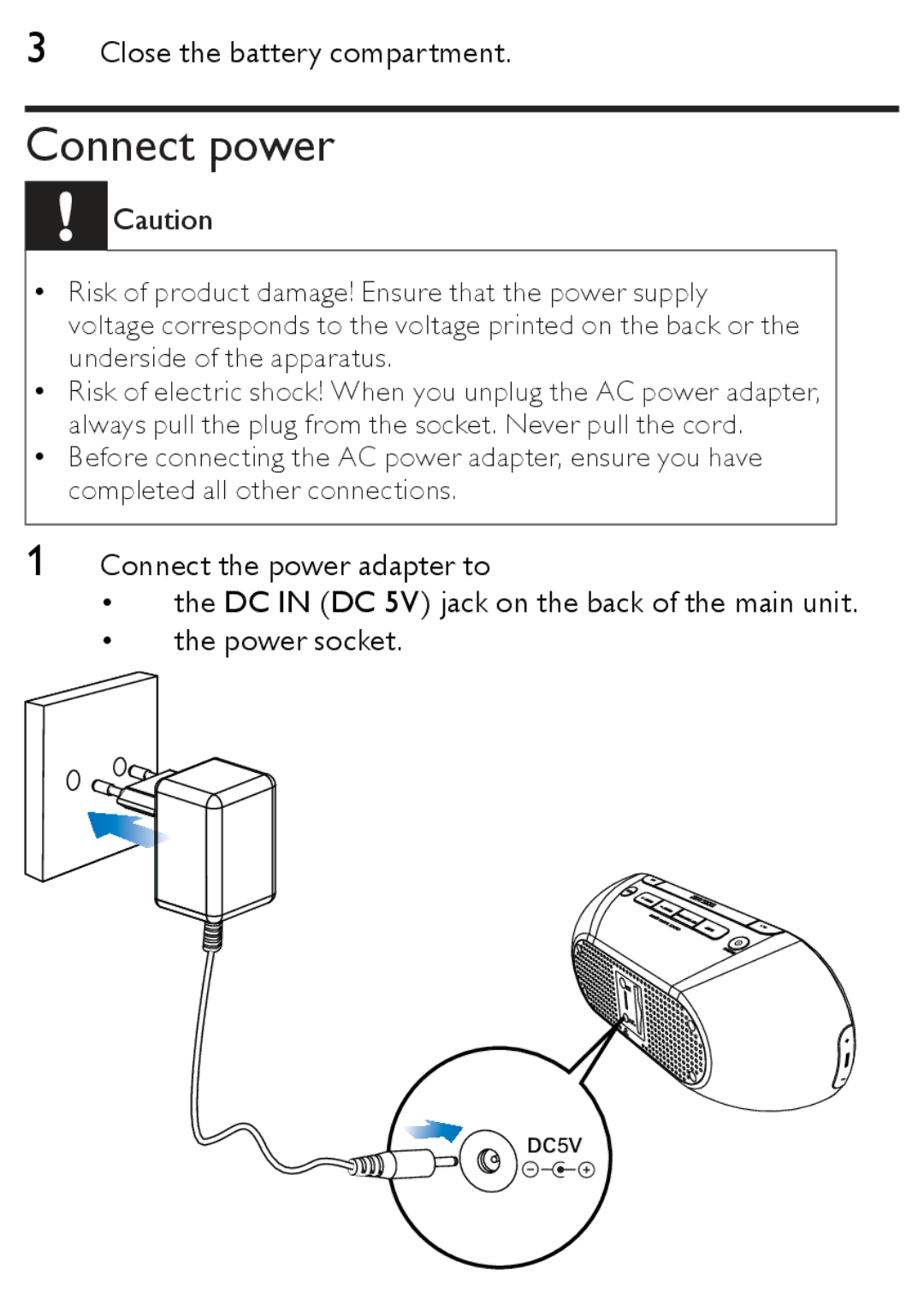 Philips AJ1003/12 user manual Connect power 