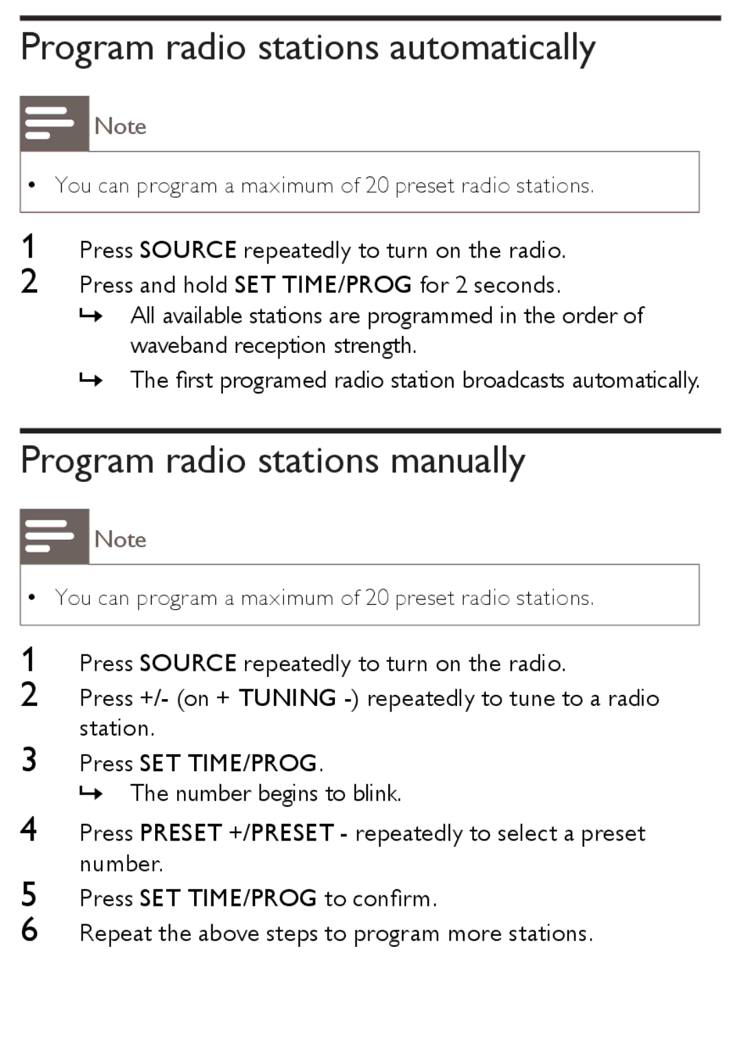 Philips AJ1003/12 user manual Program radio stations automatically, Program radio stations manually 