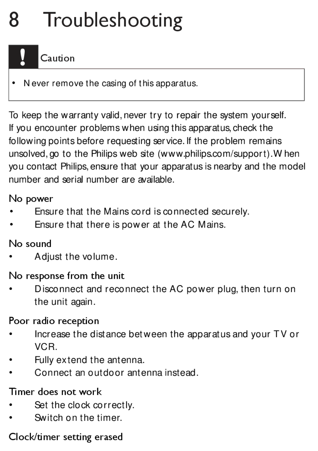 Philips AJ1003/12 user manual Troubleshooting 