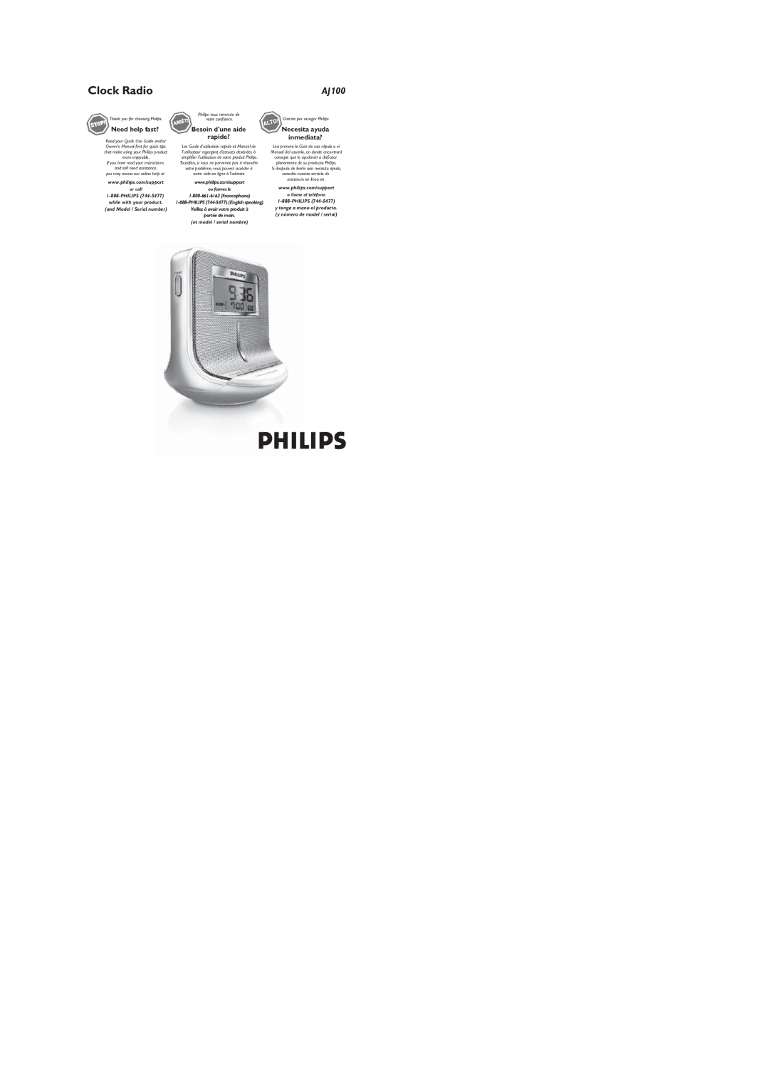 Philips AJ100/37B owner manual Clock Radio 