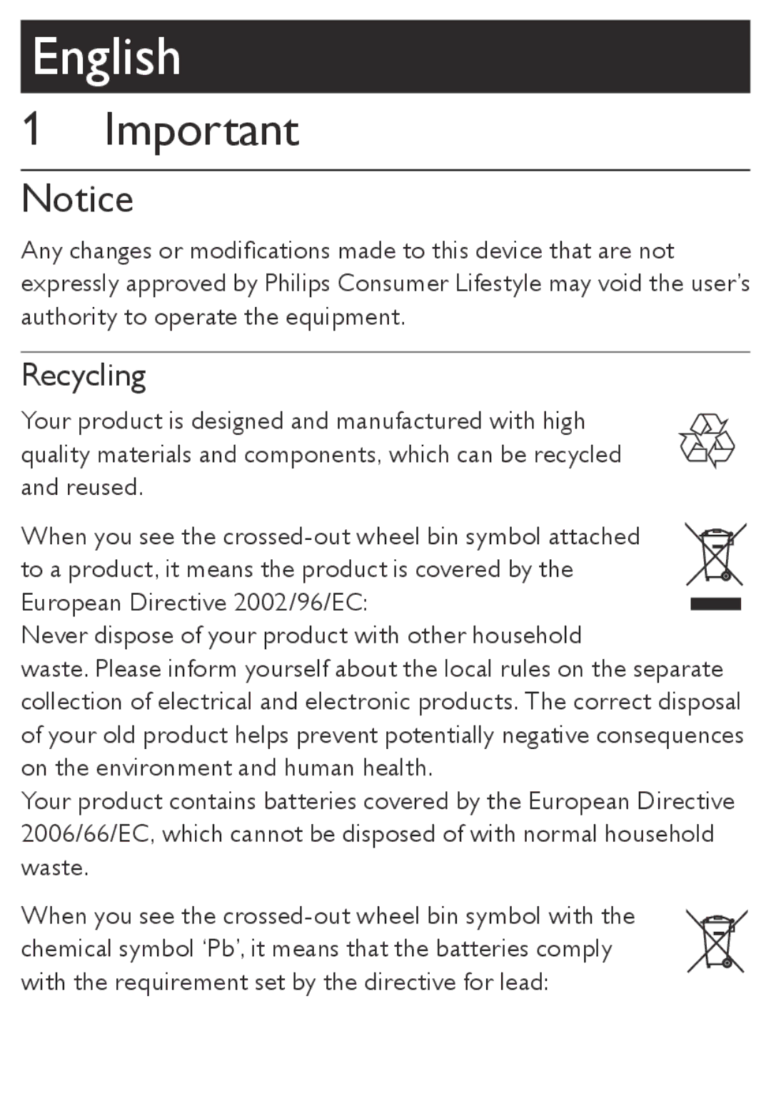 Philips AJ110/12 user manual English 