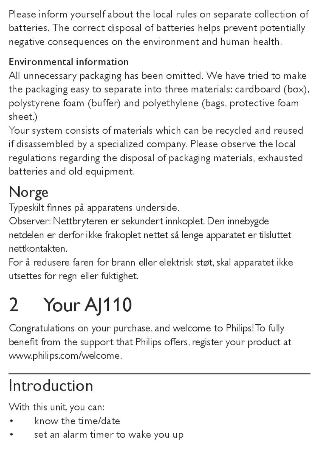 Philips AJ110/12 user manual Your AJ110, Introduction 