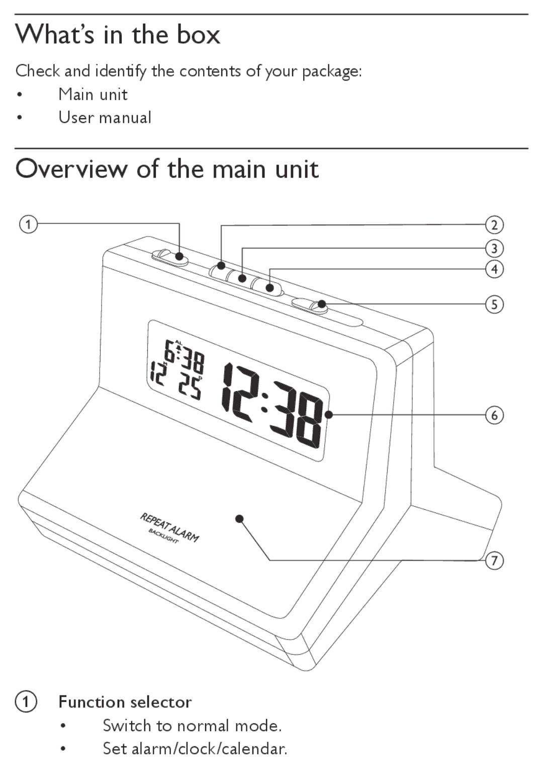 Philips AJ110/12 user manual What’s in the box, Overview of the main unit 