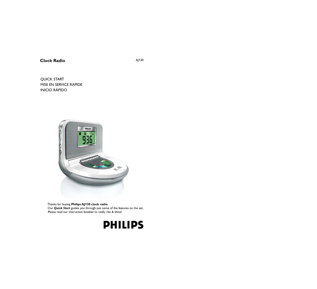 Philips AJ130 quick start Clock Radio, Quick Start Mise EN Service Rapide Inicio Rápido 