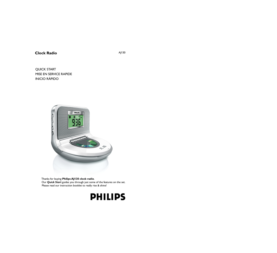 Philips quick start Thanks for buying Philips AJ130 clock radio, Clock Radio 