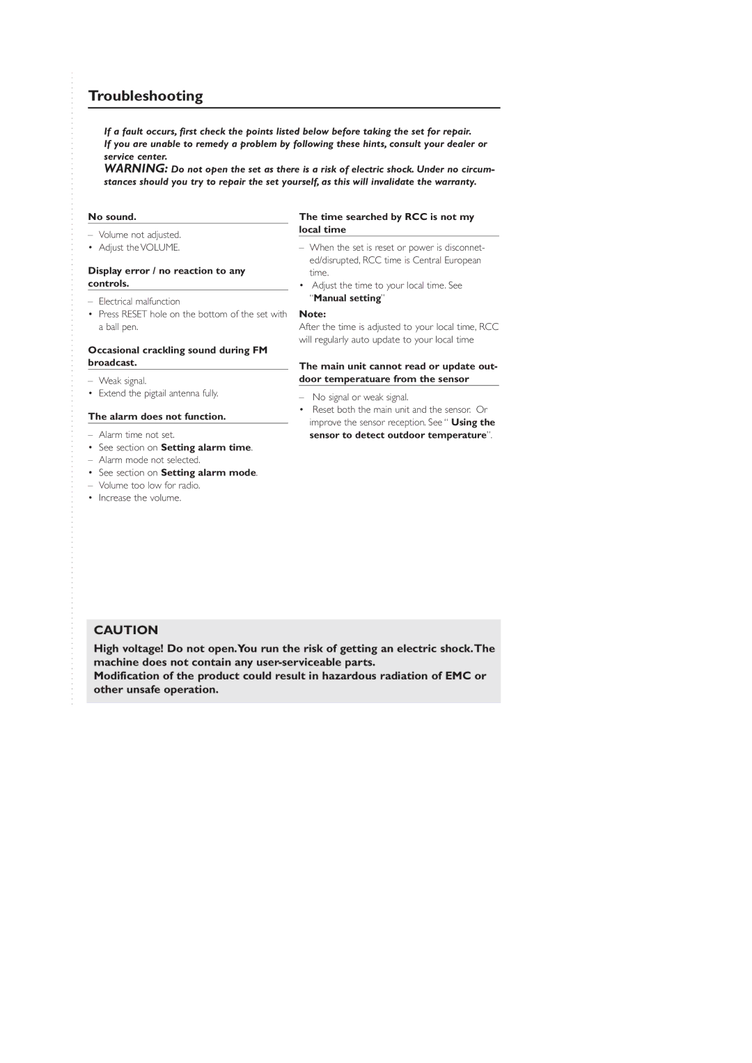 Philips AJ260 user manual Troubleshooting 